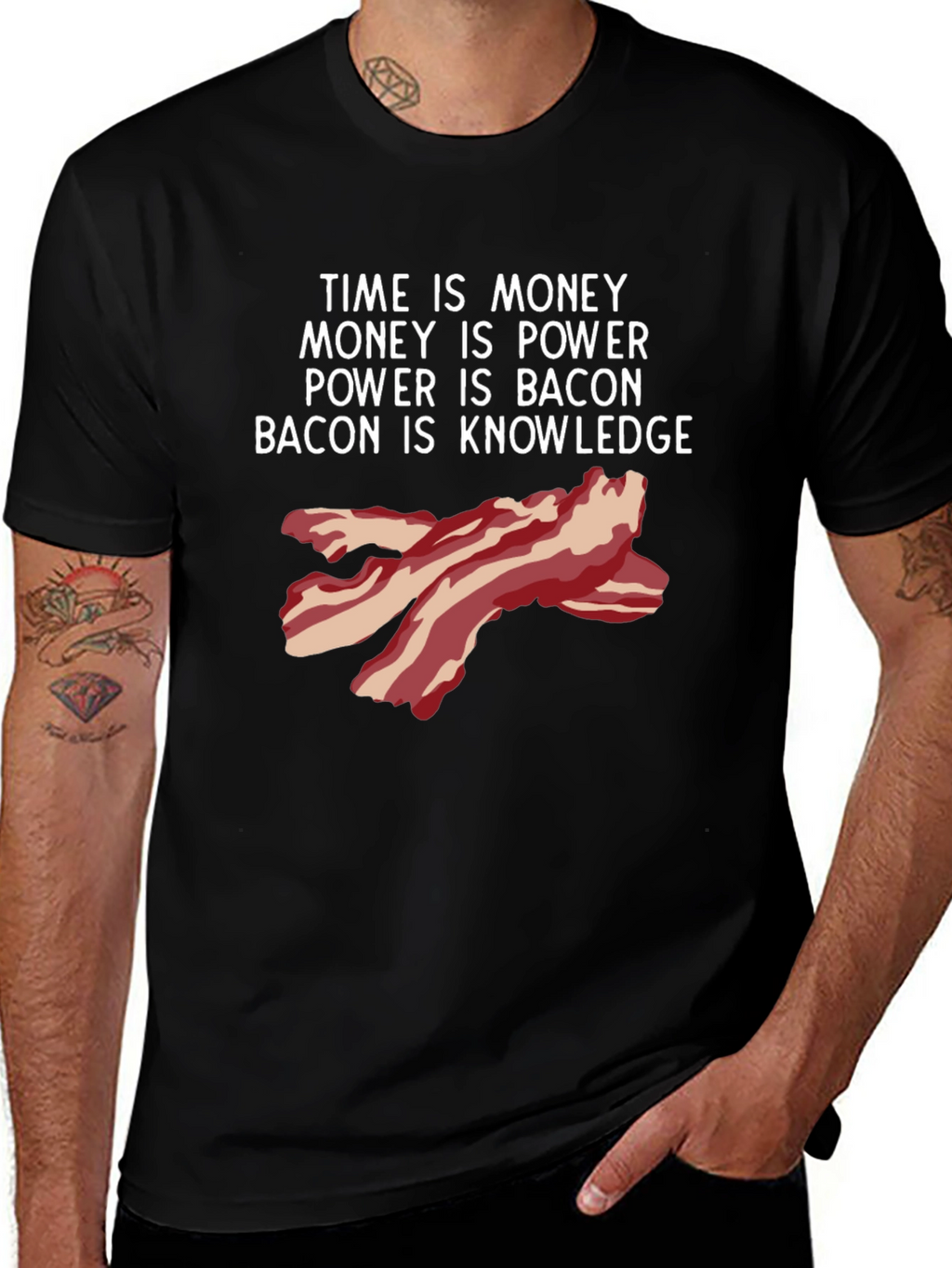 Time is Money Bacon Knowledge Funny T-Shirt