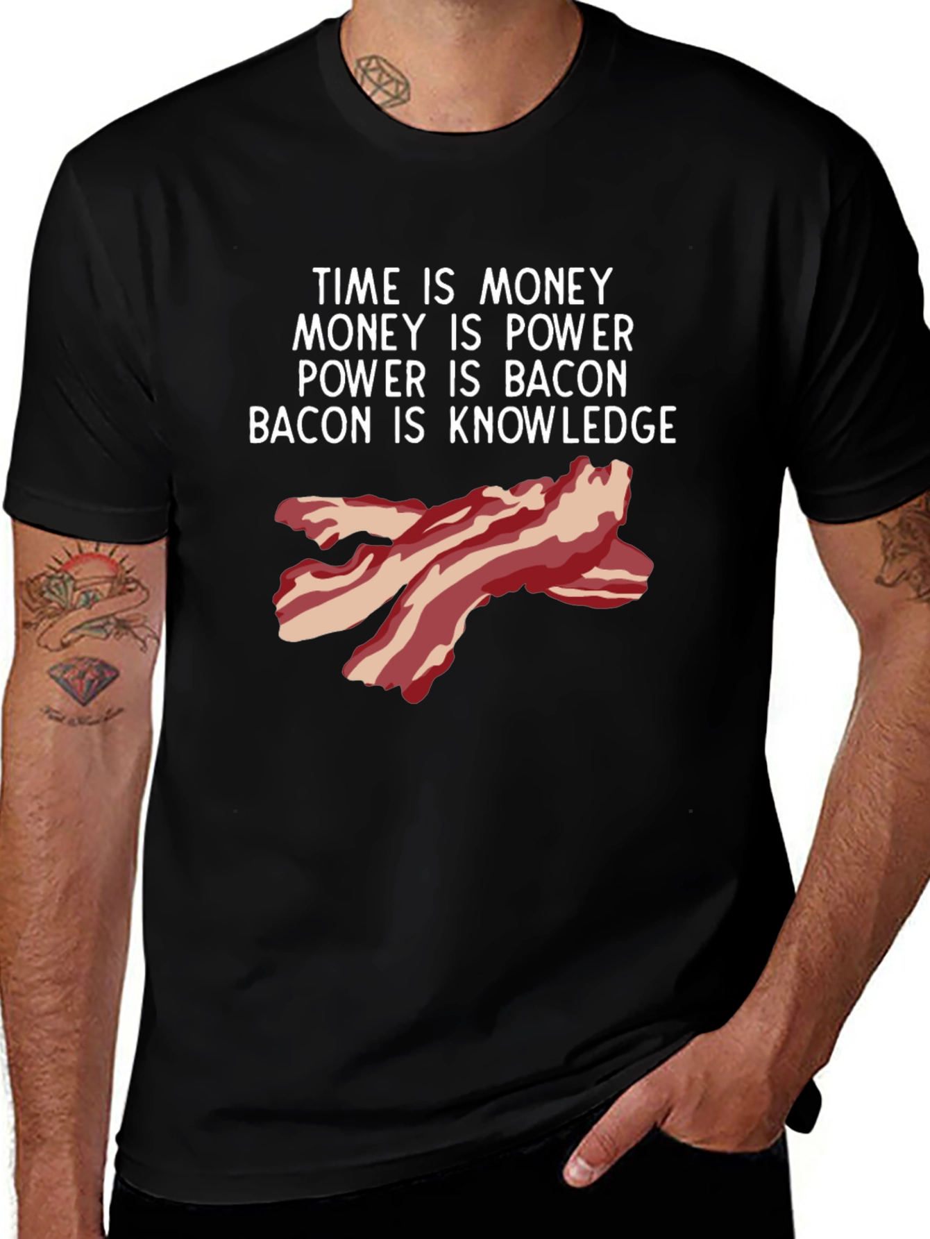 Time is Money Bacon Knowledge Funny T-Shirt