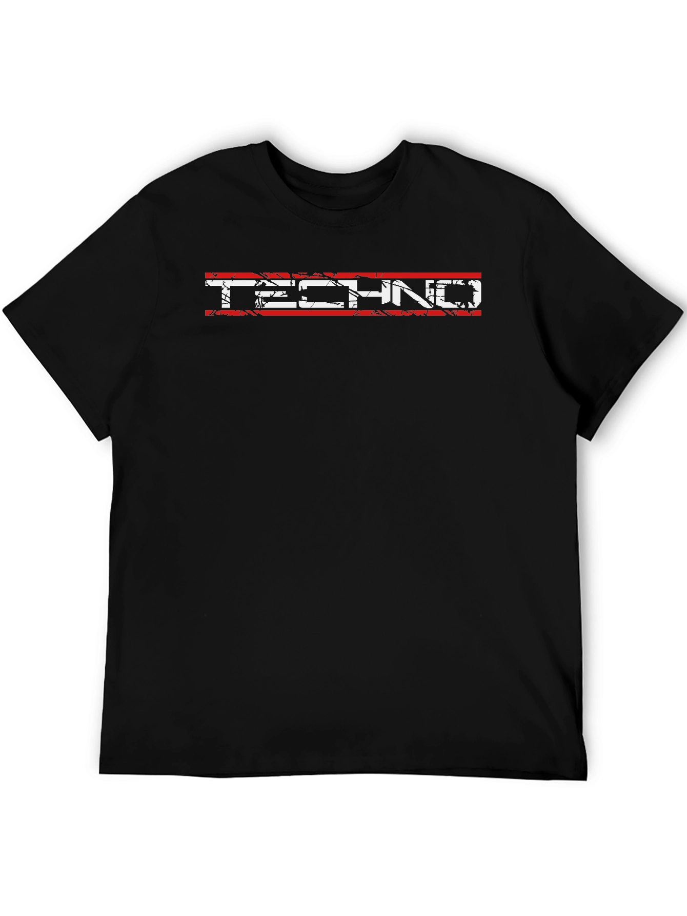 Grunge Techno Graphic Tee - Black Cotton Blend