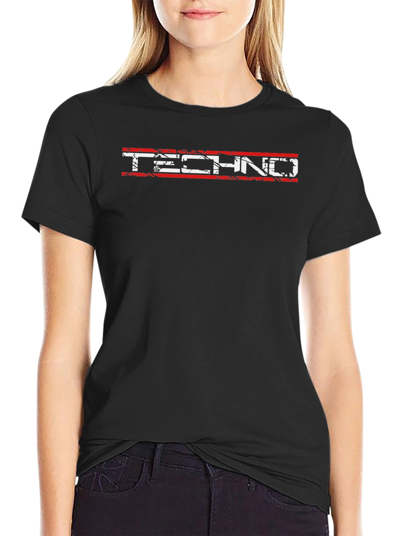 Grunge Techno Graphic Tee - Black Cotton Blend