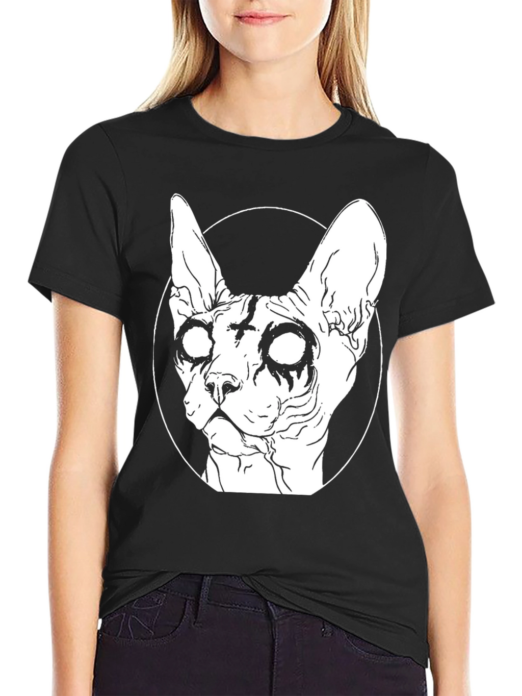 Gothic Cat T-Shirt - Sphynx Cross Design