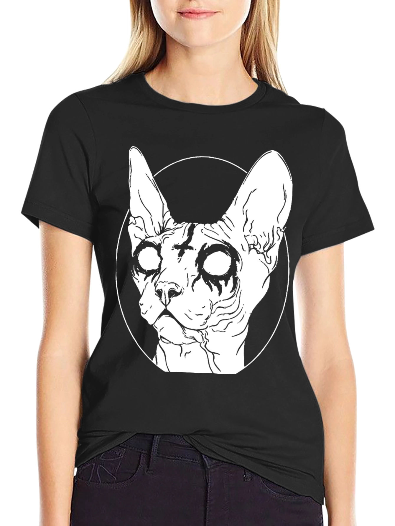 Gothic Cat T-Shirt - Sphynx Cross Design