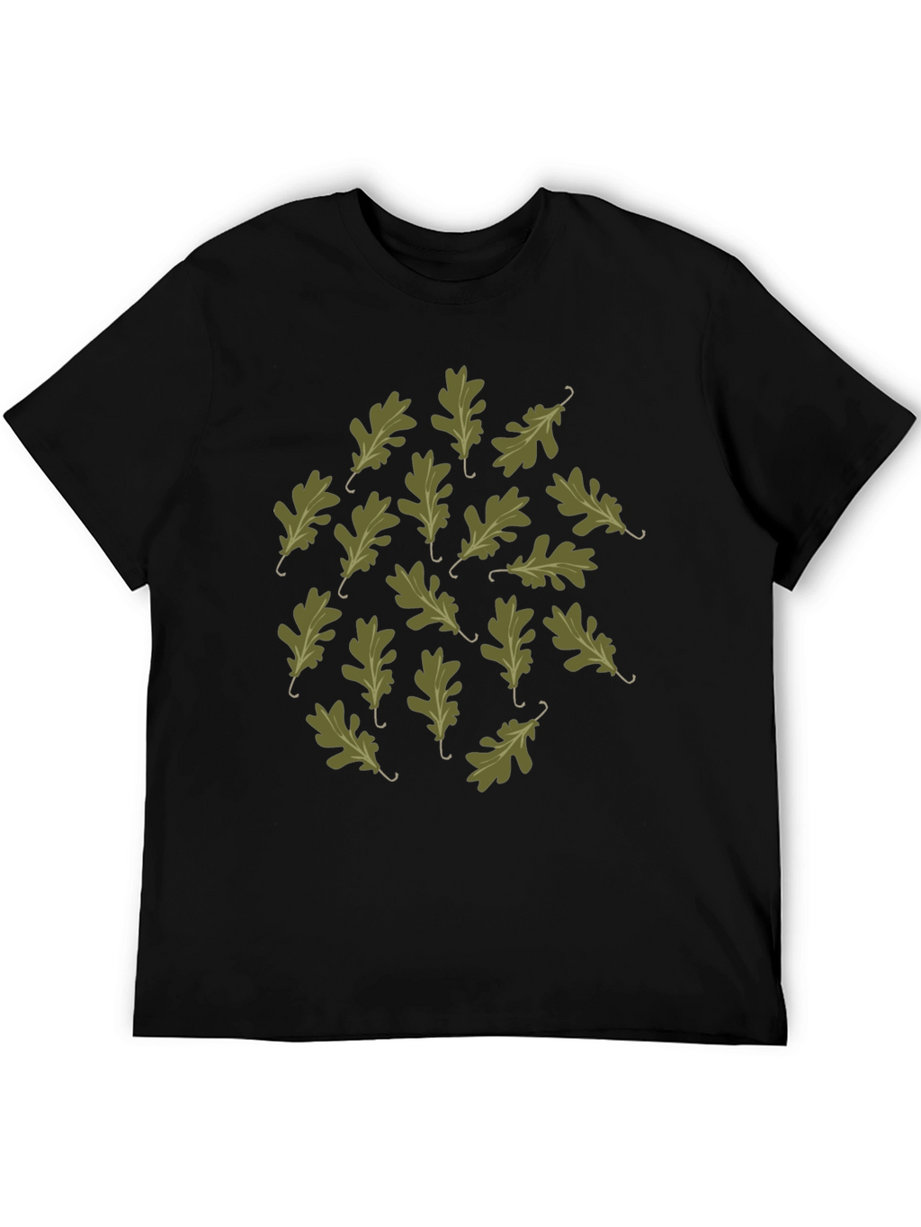 Oak Leaf Pattern Black T-Shirt