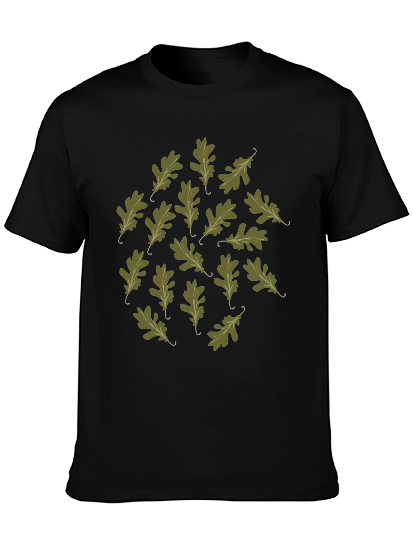 Oak Leaf Pattern Black T-Shirt