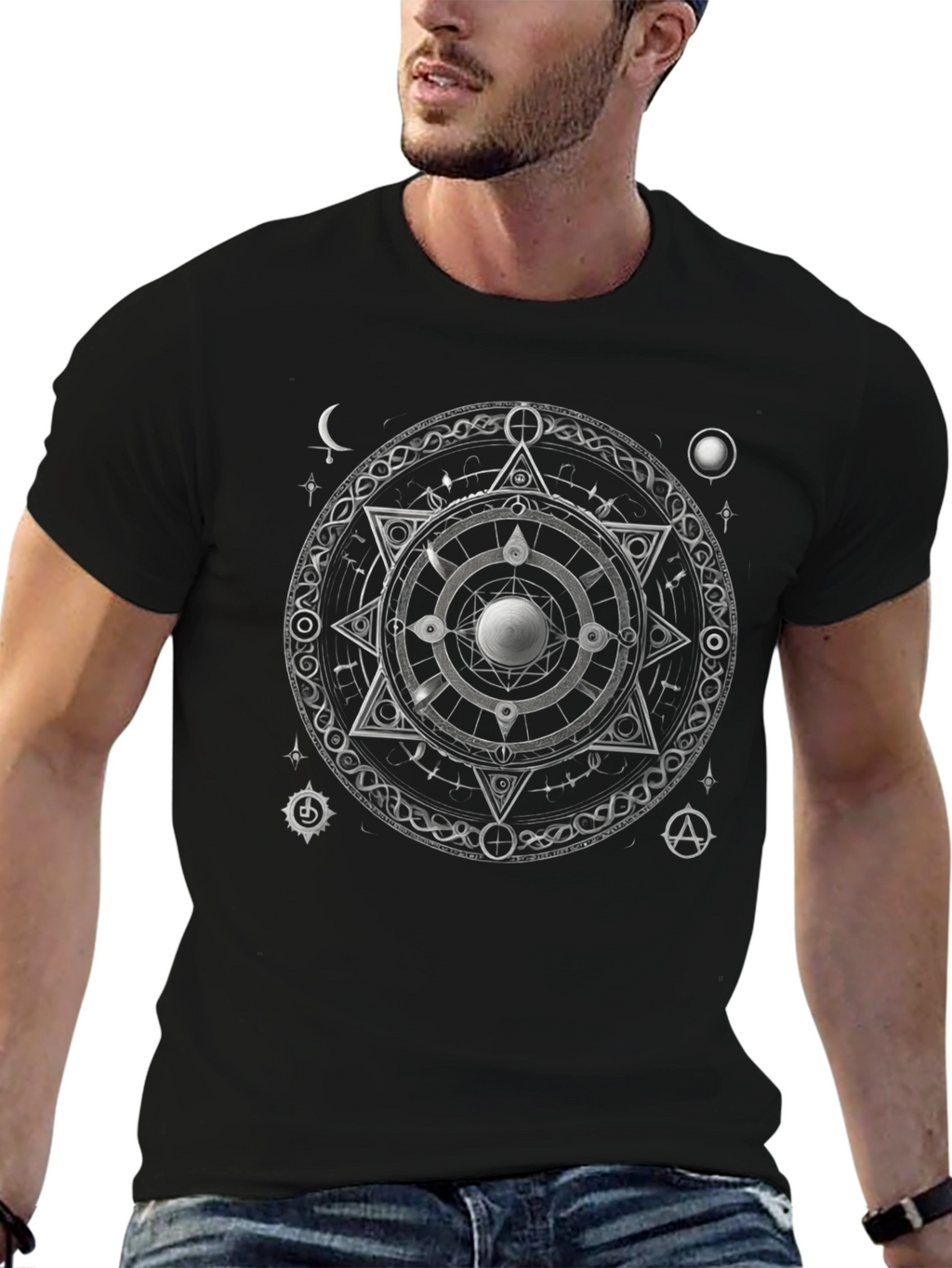 Mystic Symbol Graphic Print Black T-Shirt