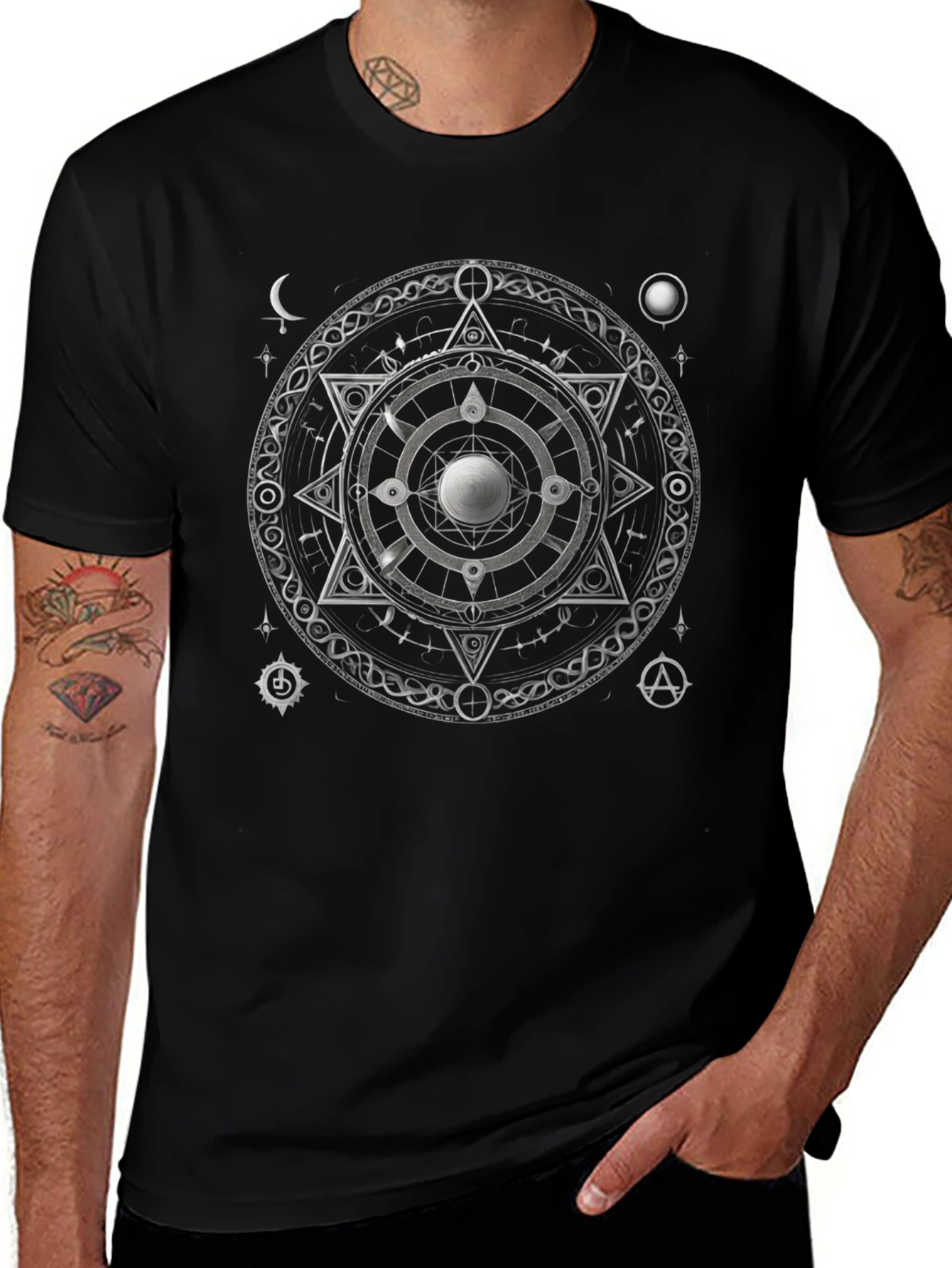 Mystic Symbol Graphic Print Black T-Shirt