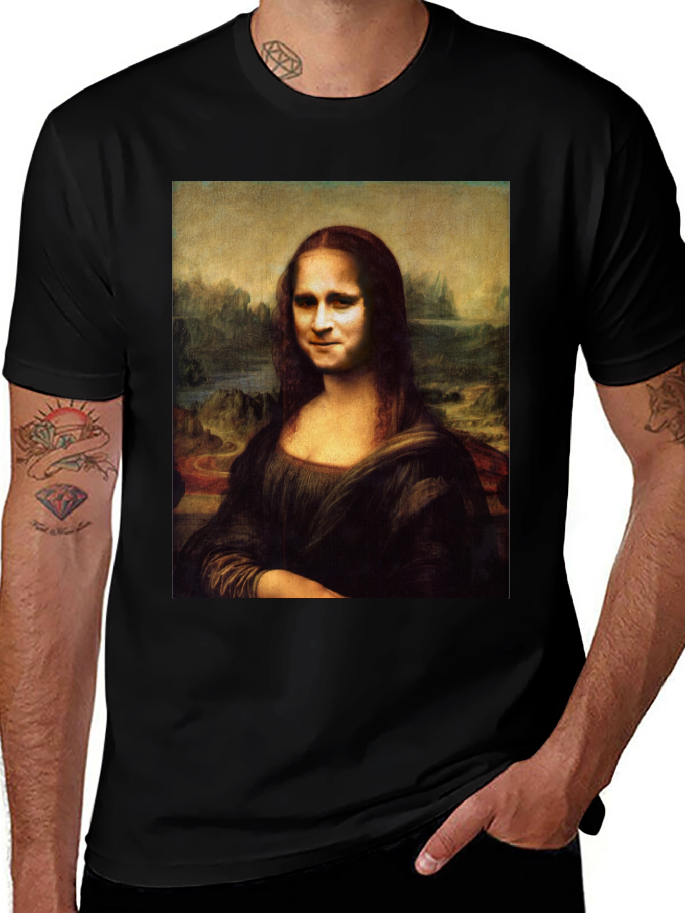 Mona Lisa Funny Face Black T-Shirt