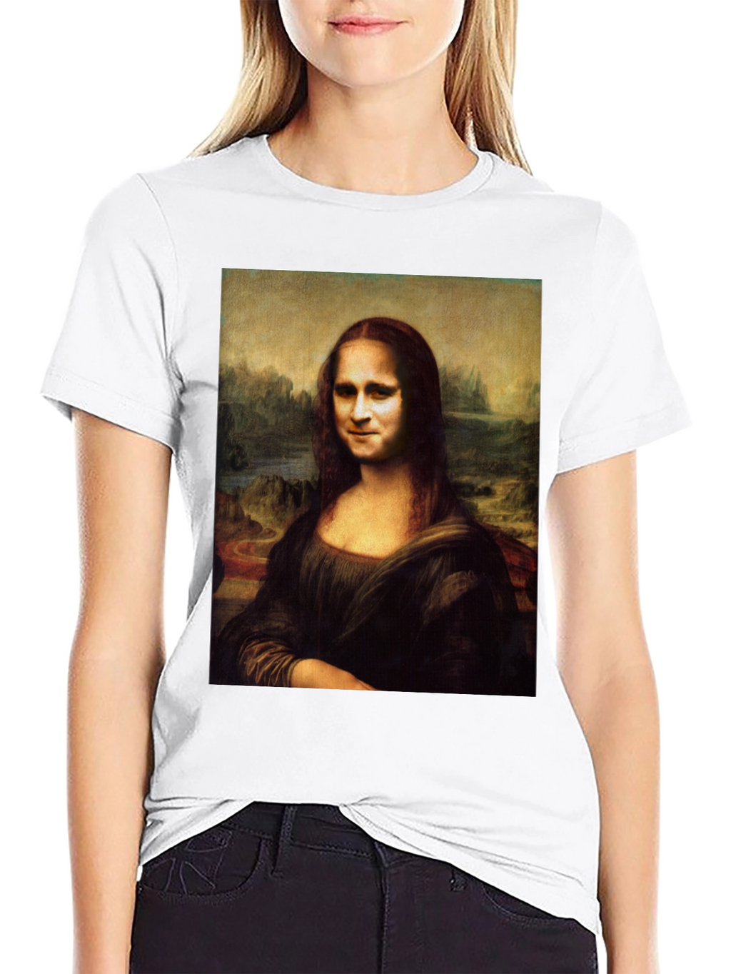 Mona Lisa Funny Face Black T-Shirt