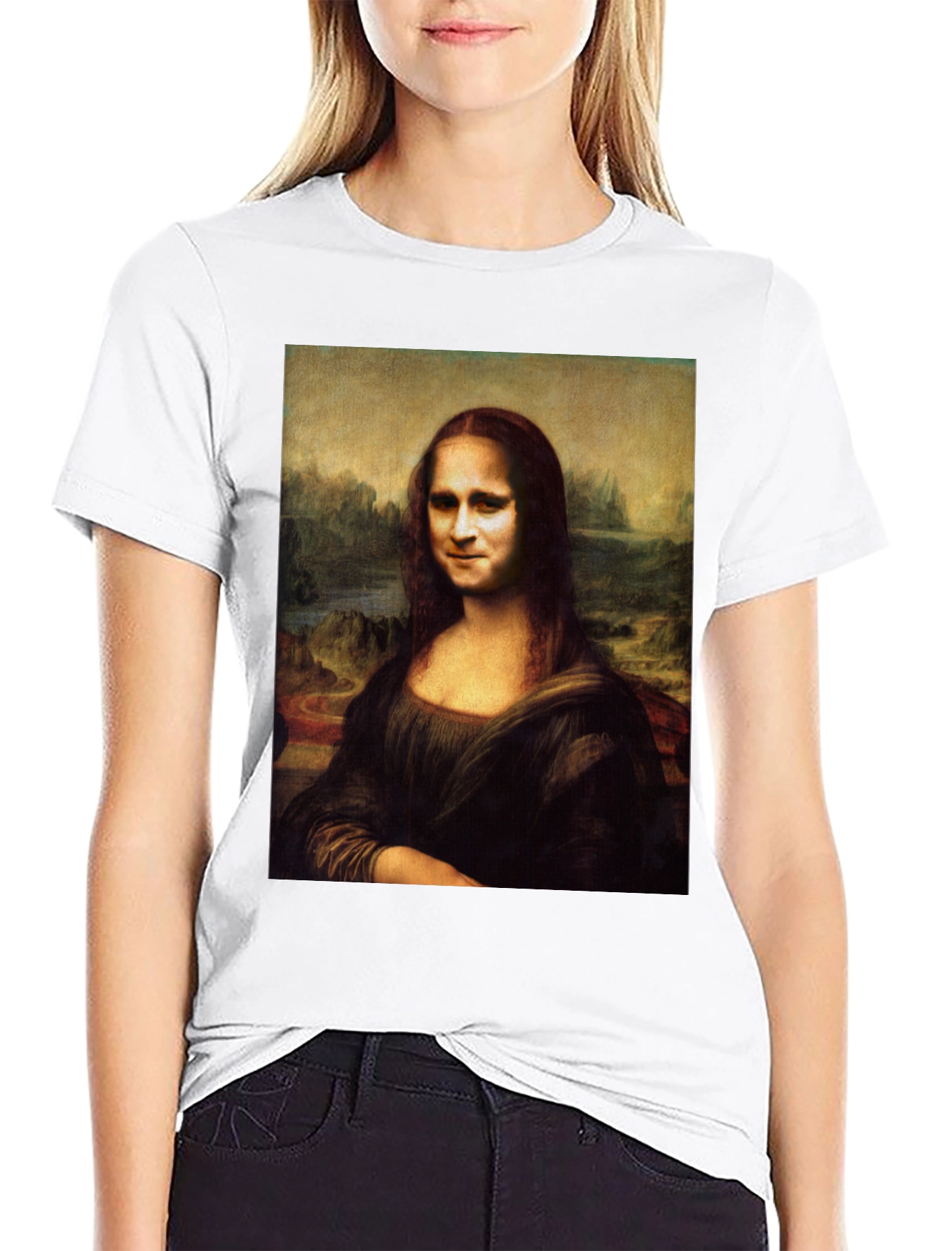 Mona Lisa Funny Face Black T-Shirt