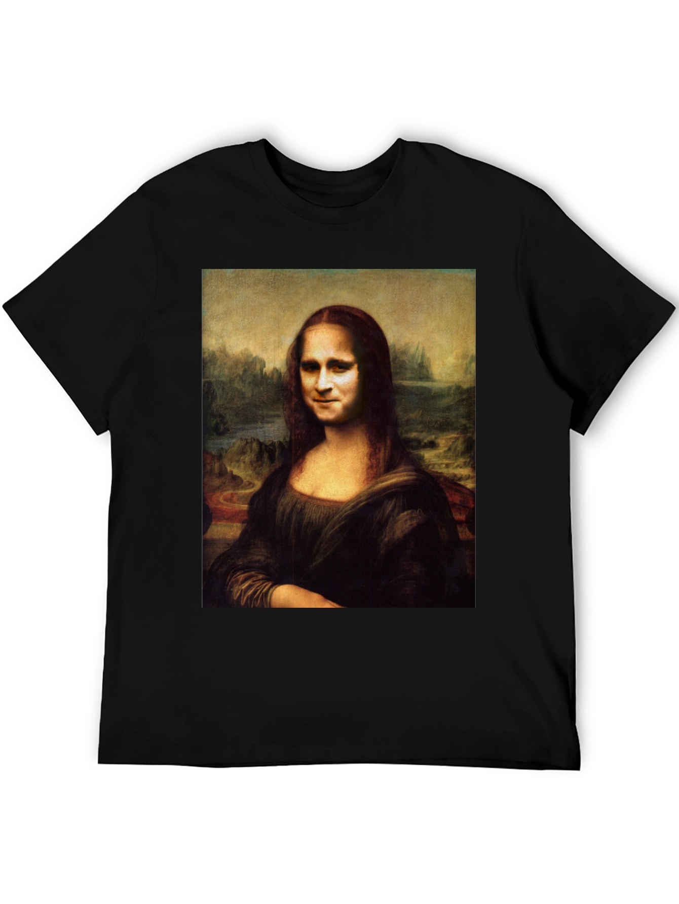 Mona Lisa Funny Face Black T-Shirt