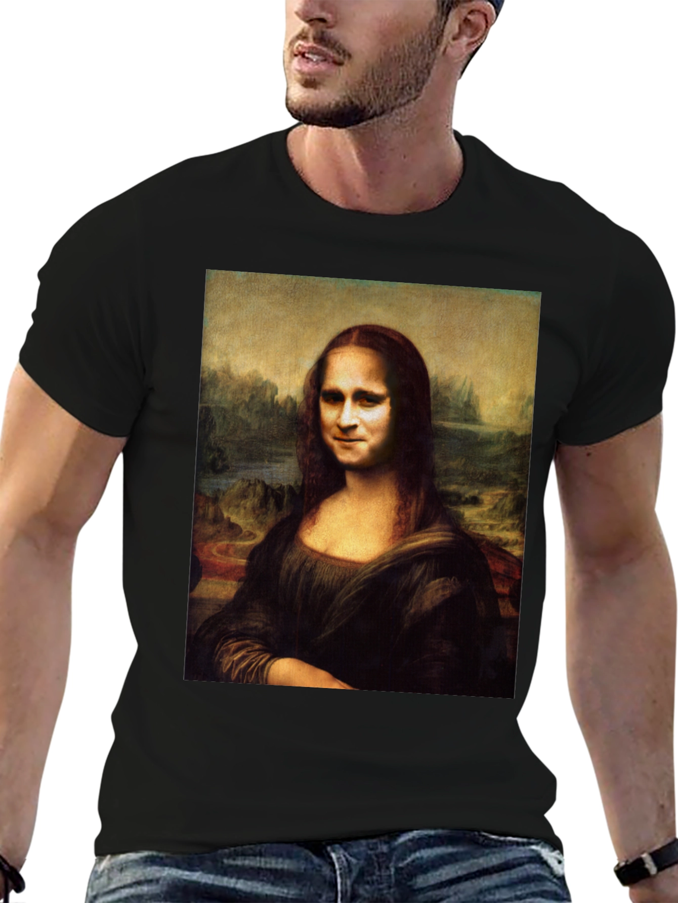 Mona Lisa Funny Face Black T-Shirt