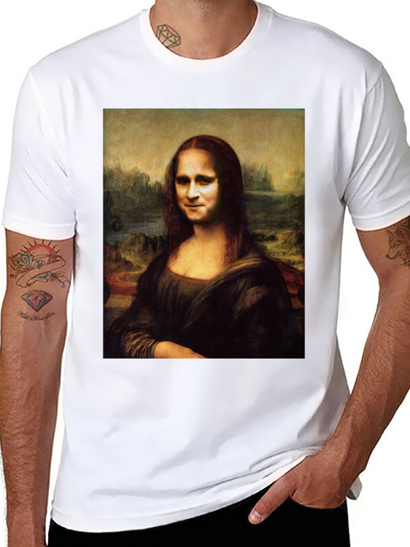 Mona Lisa Funny Face Black T-Shirt