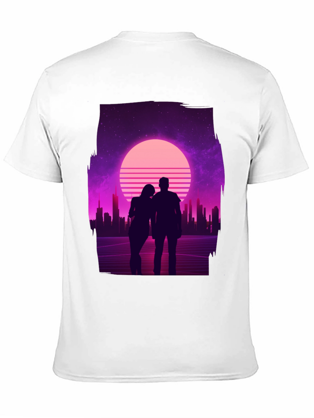 Retro Sunset Couple T-Shirt - Black