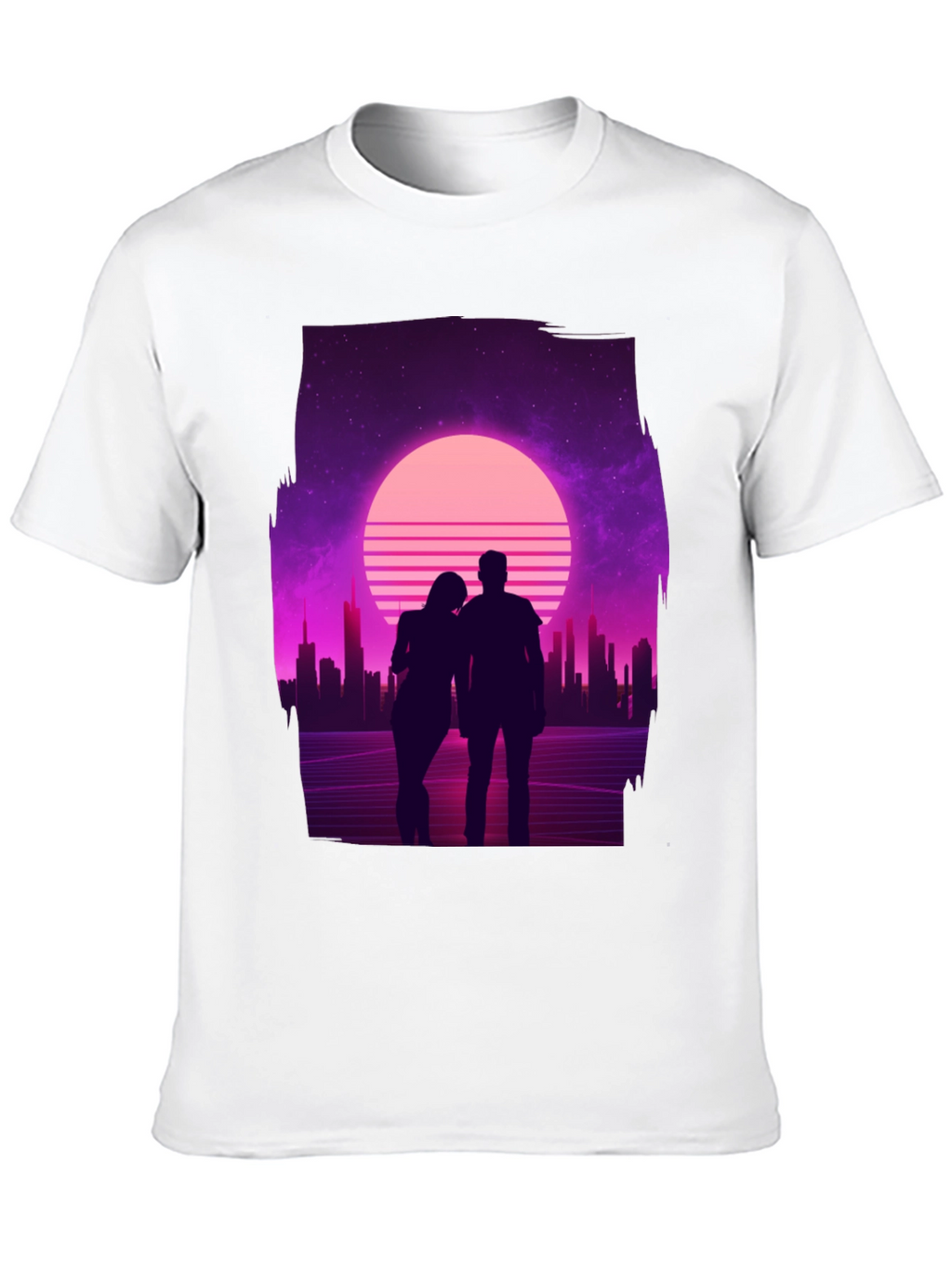 Retro Sunset Couple T-Shirt - Black