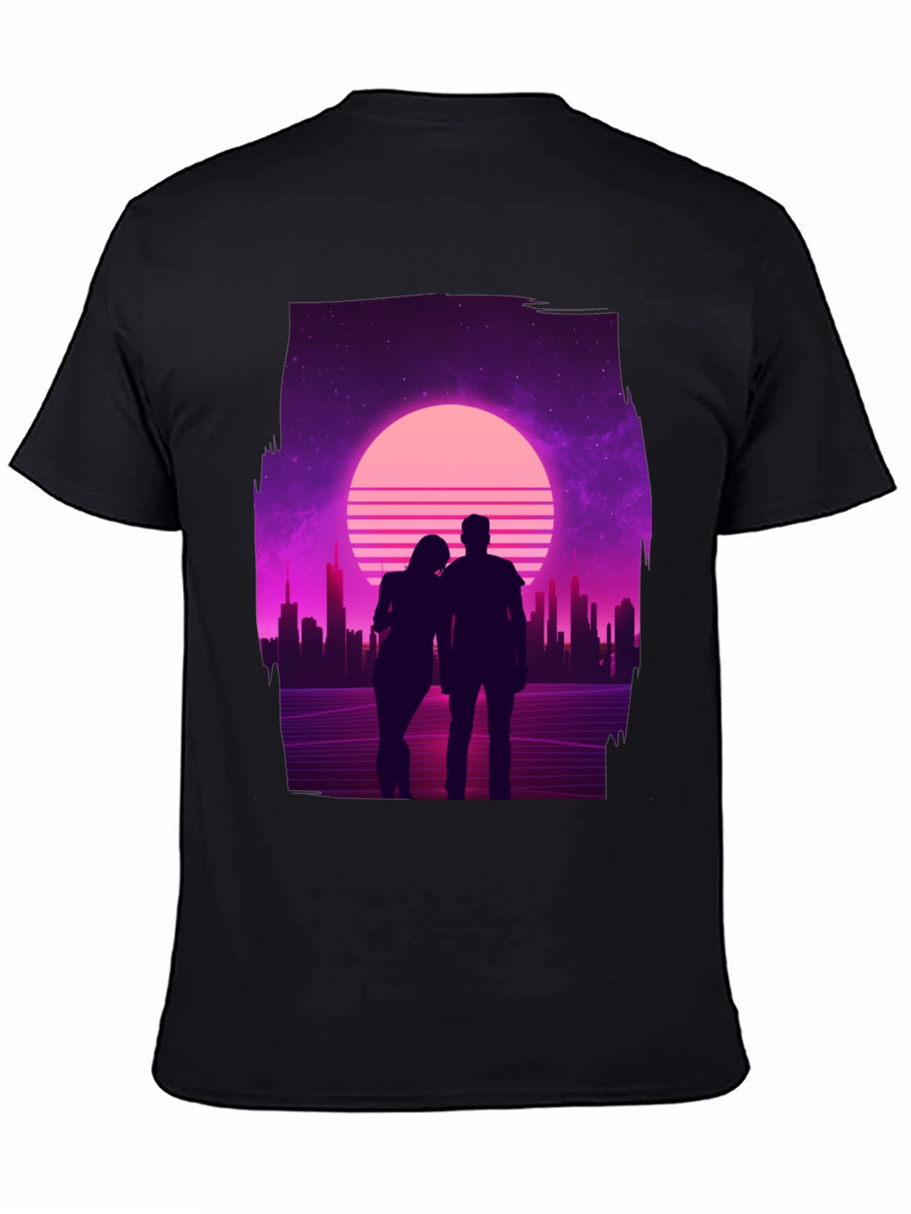 Retro Sunset Couple T-Shirt - Black