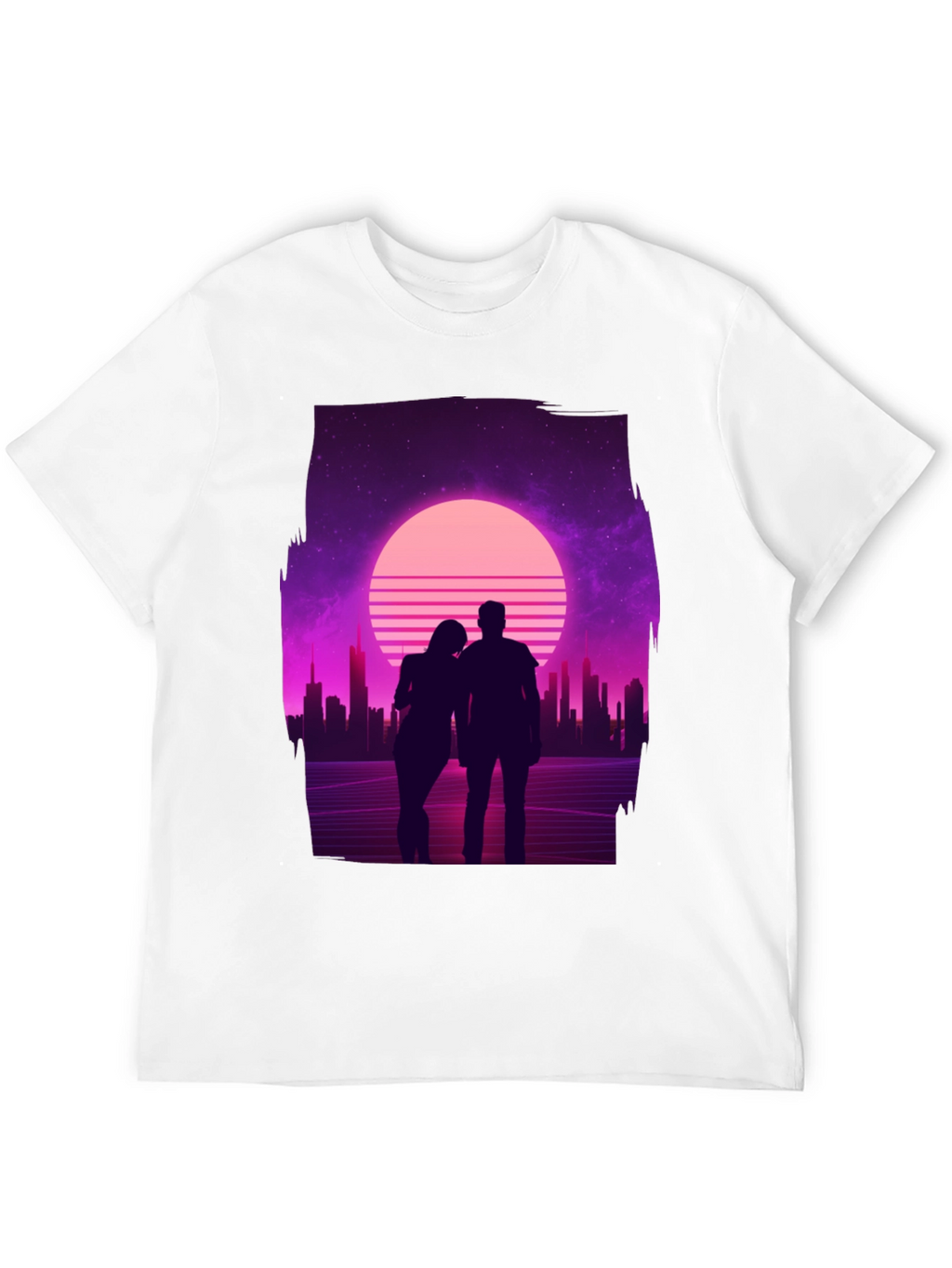 Retro Sunset Couple T-Shirt - Black