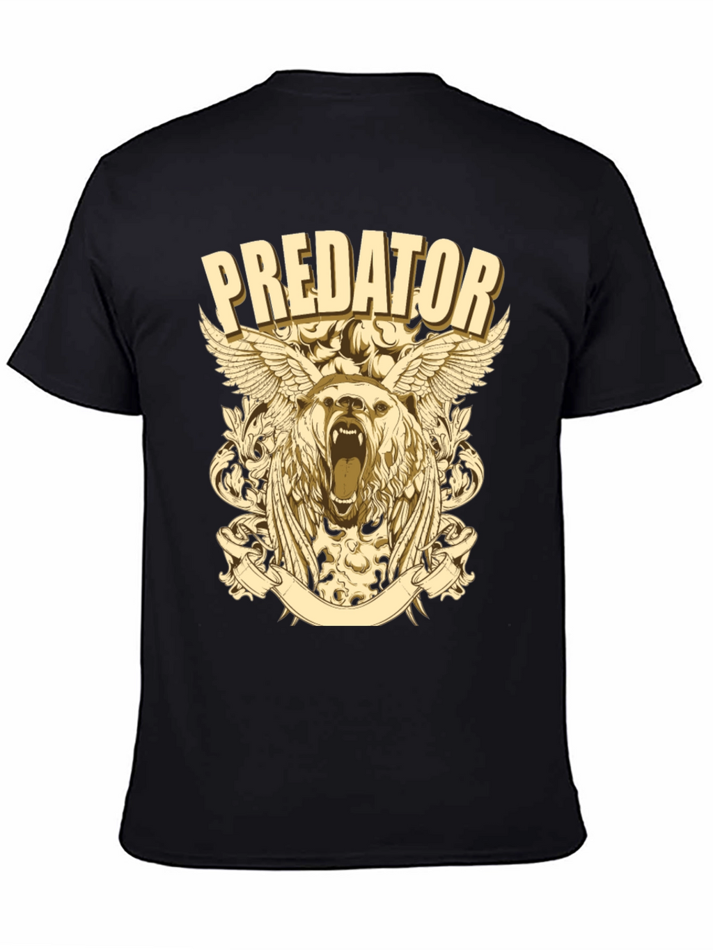 Predator Bear Graphic Print Black T-Shirt
