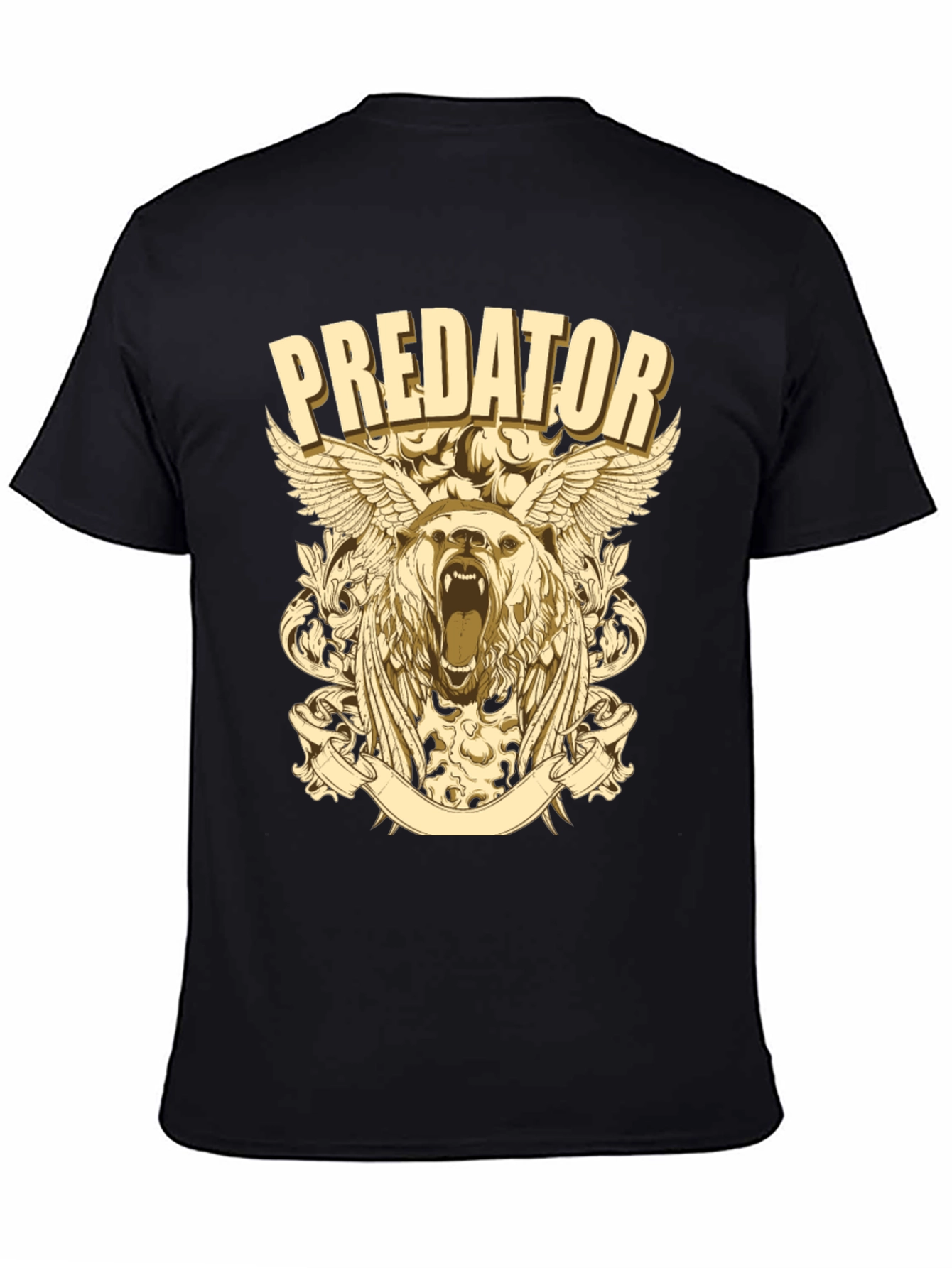 Predator Bear Graphic Print Black T-Shirt