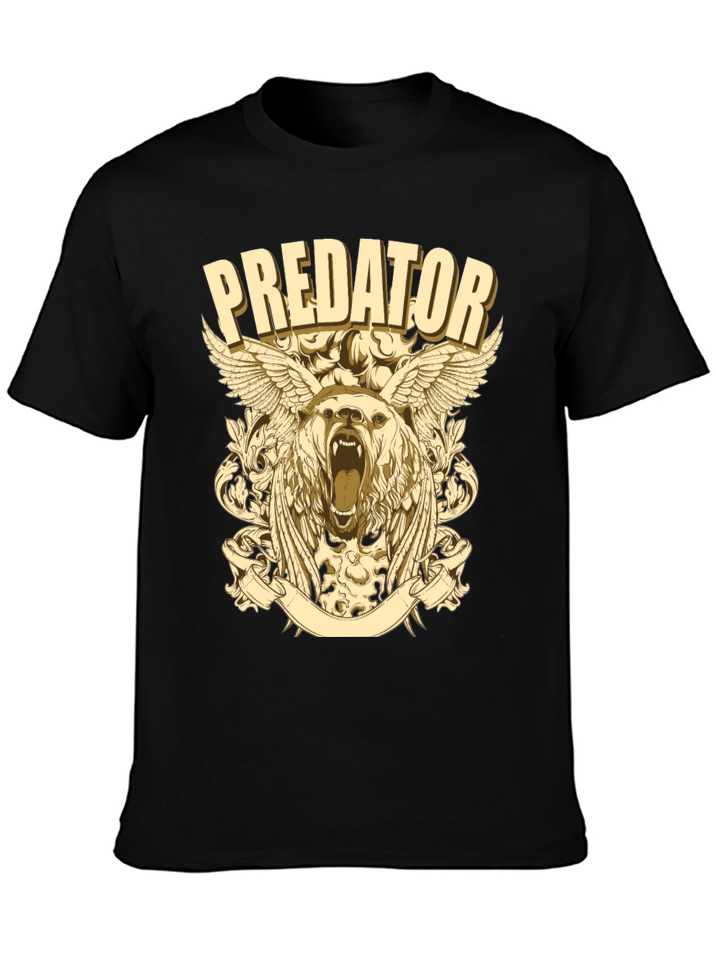 Predator Bear Graphic Print Black T-Shirt