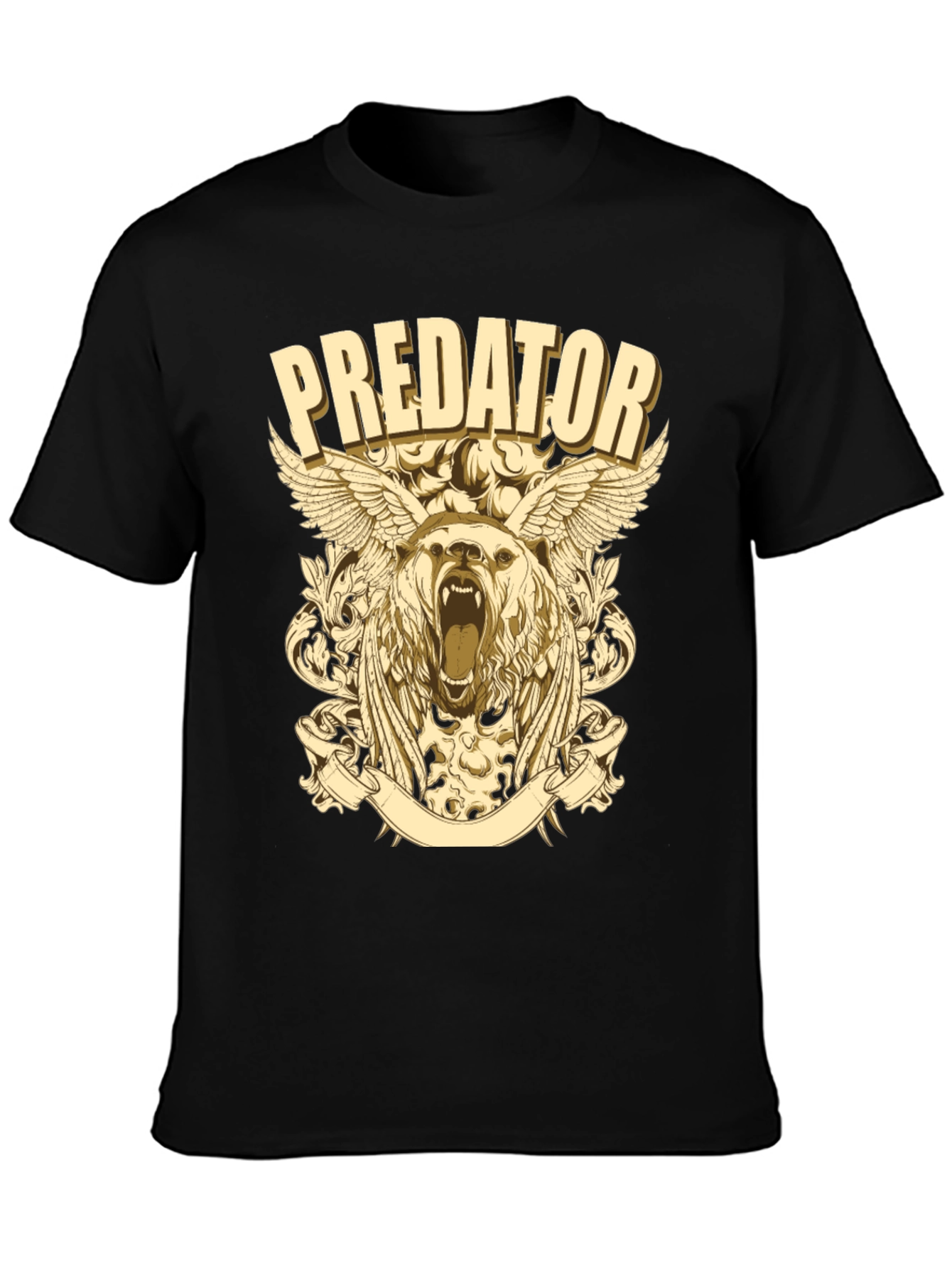 Predator Bear Graphic Print Black T-Shirt