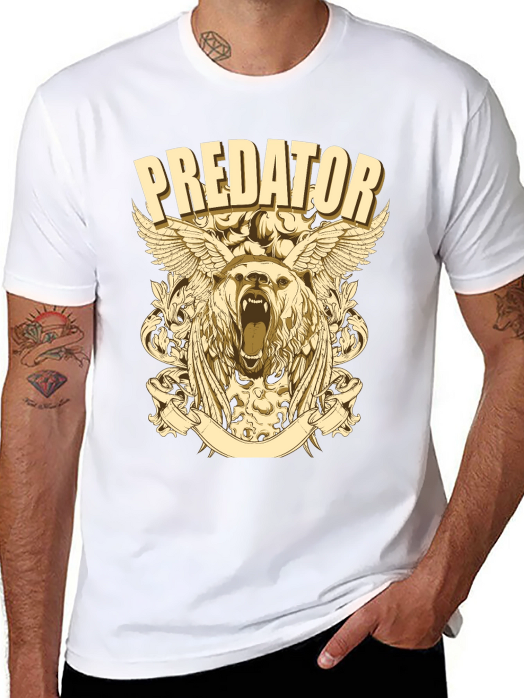 Predator Bear Graphic Print Black T-Shirt