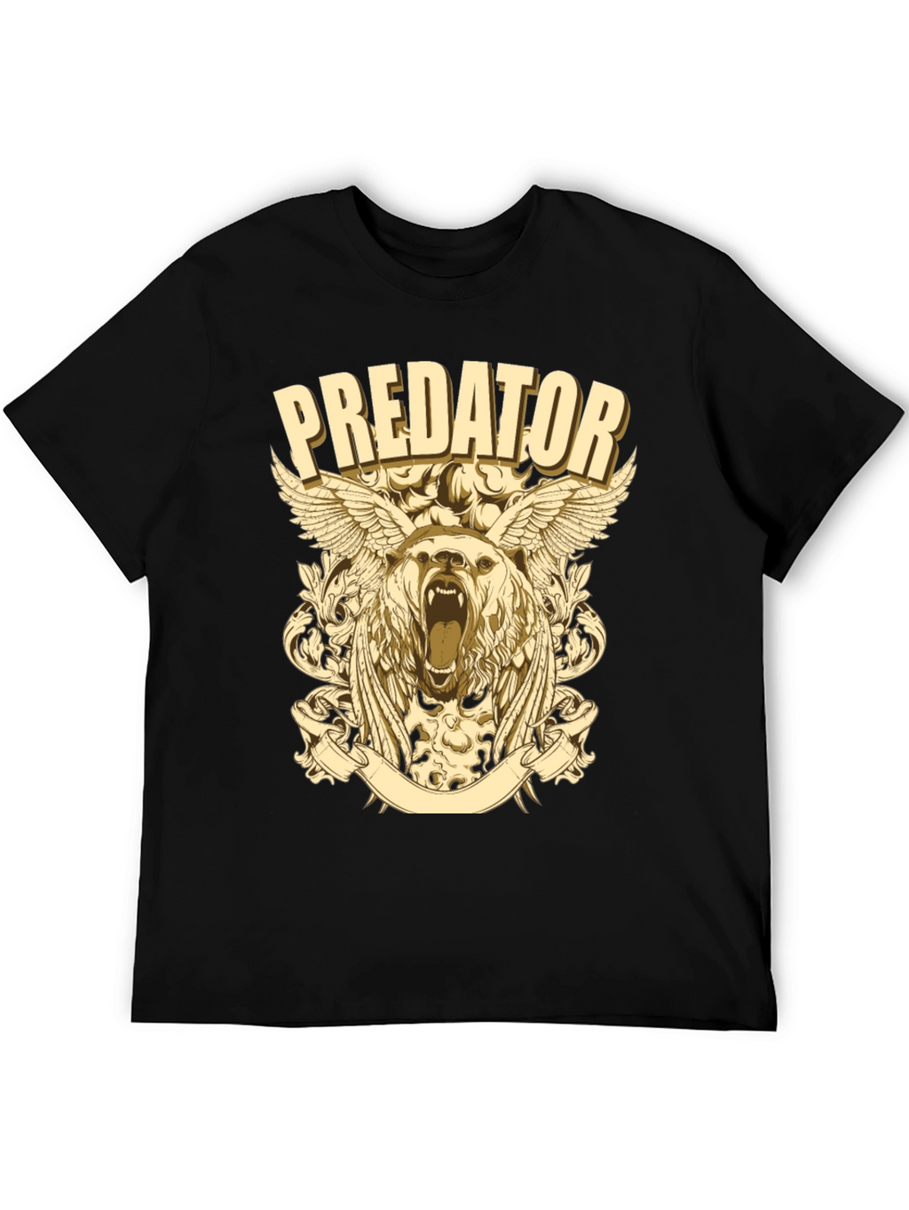 Predator Bear Graphic Print Black T-Shirt