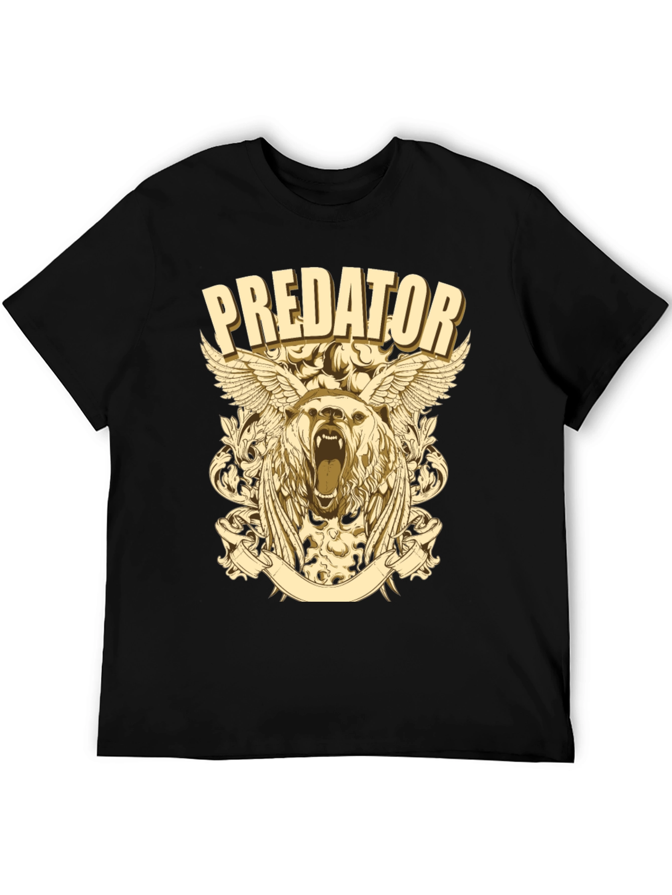 Predator Bear Graphic Print Black T-Shirt