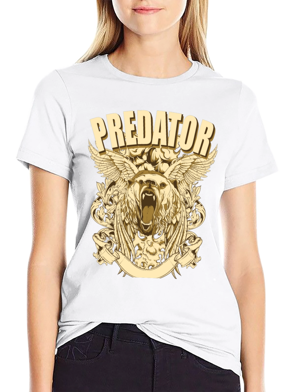 Predator Bear Graphic Print Black T-Shirt