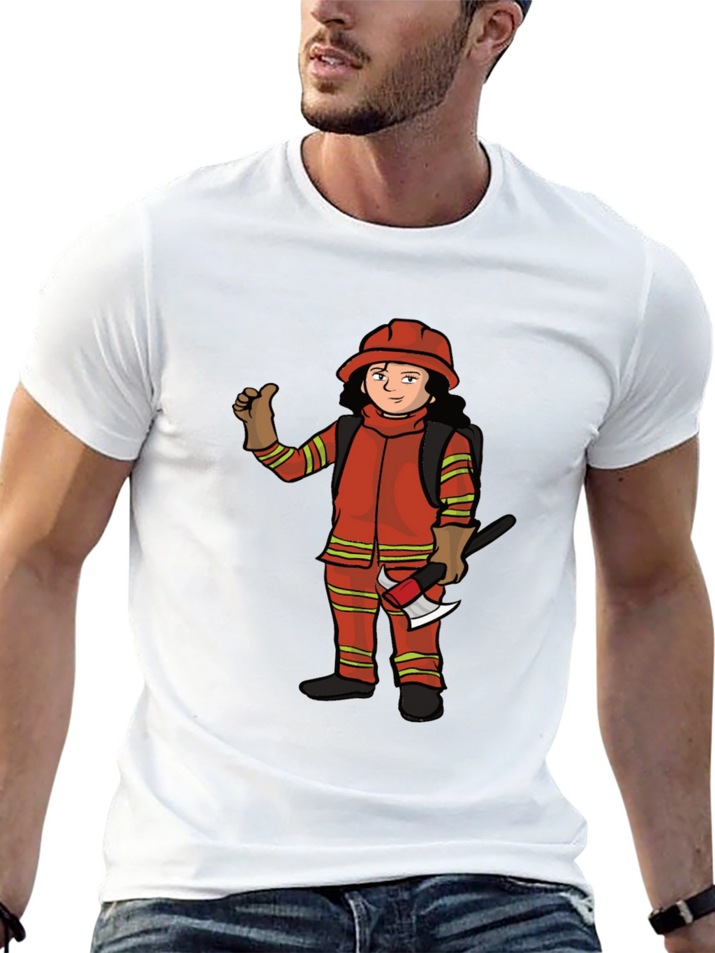 Firefighter Cartoon Graphic T-Shirt
