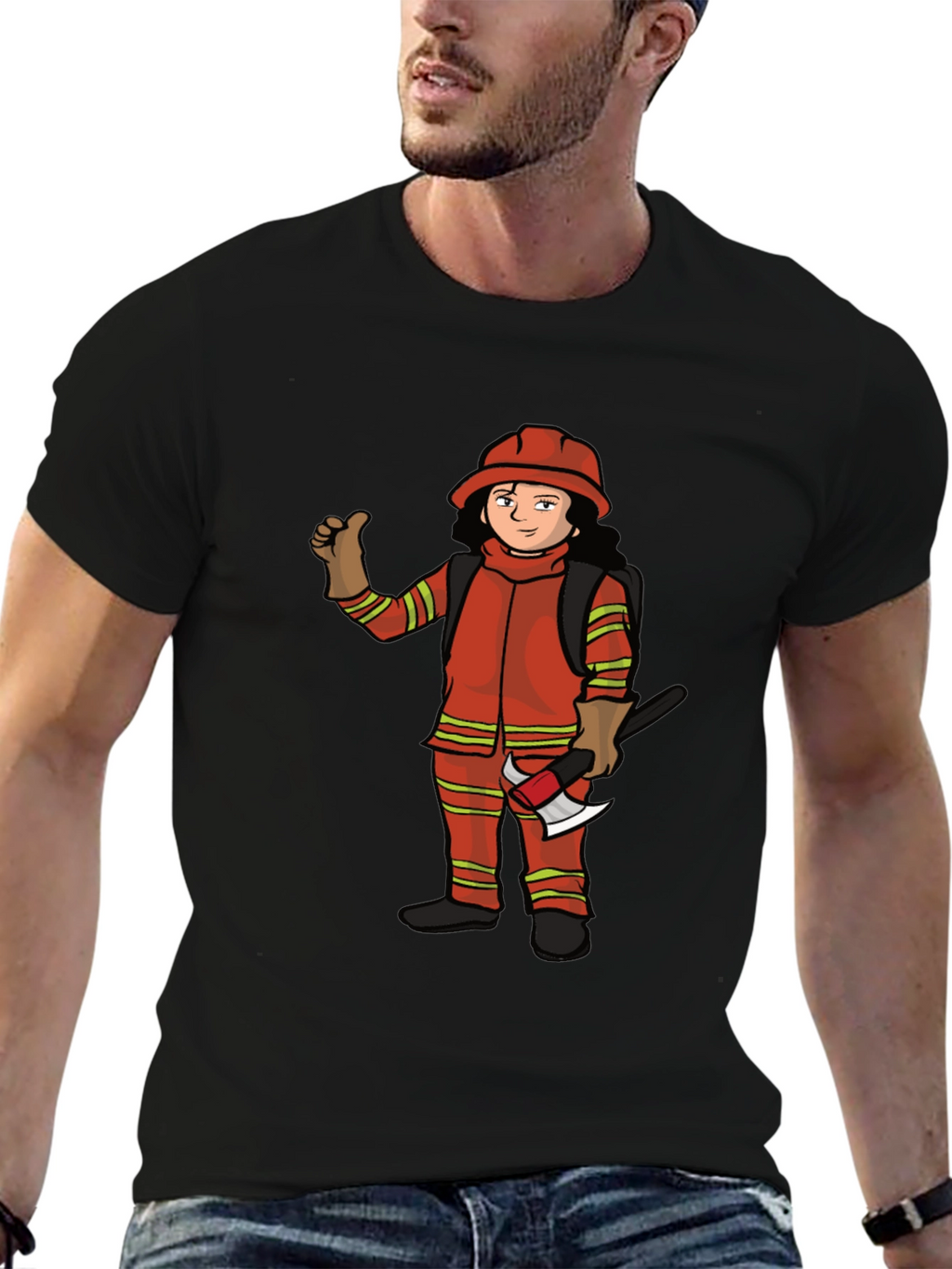 Firefighter Cartoon Graphic T-Shirt