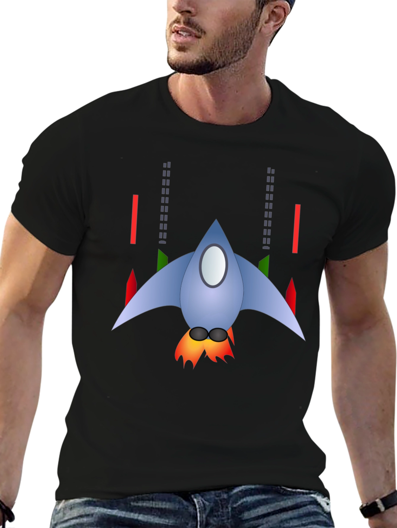 Retro Rocket Graphic Tee - Black