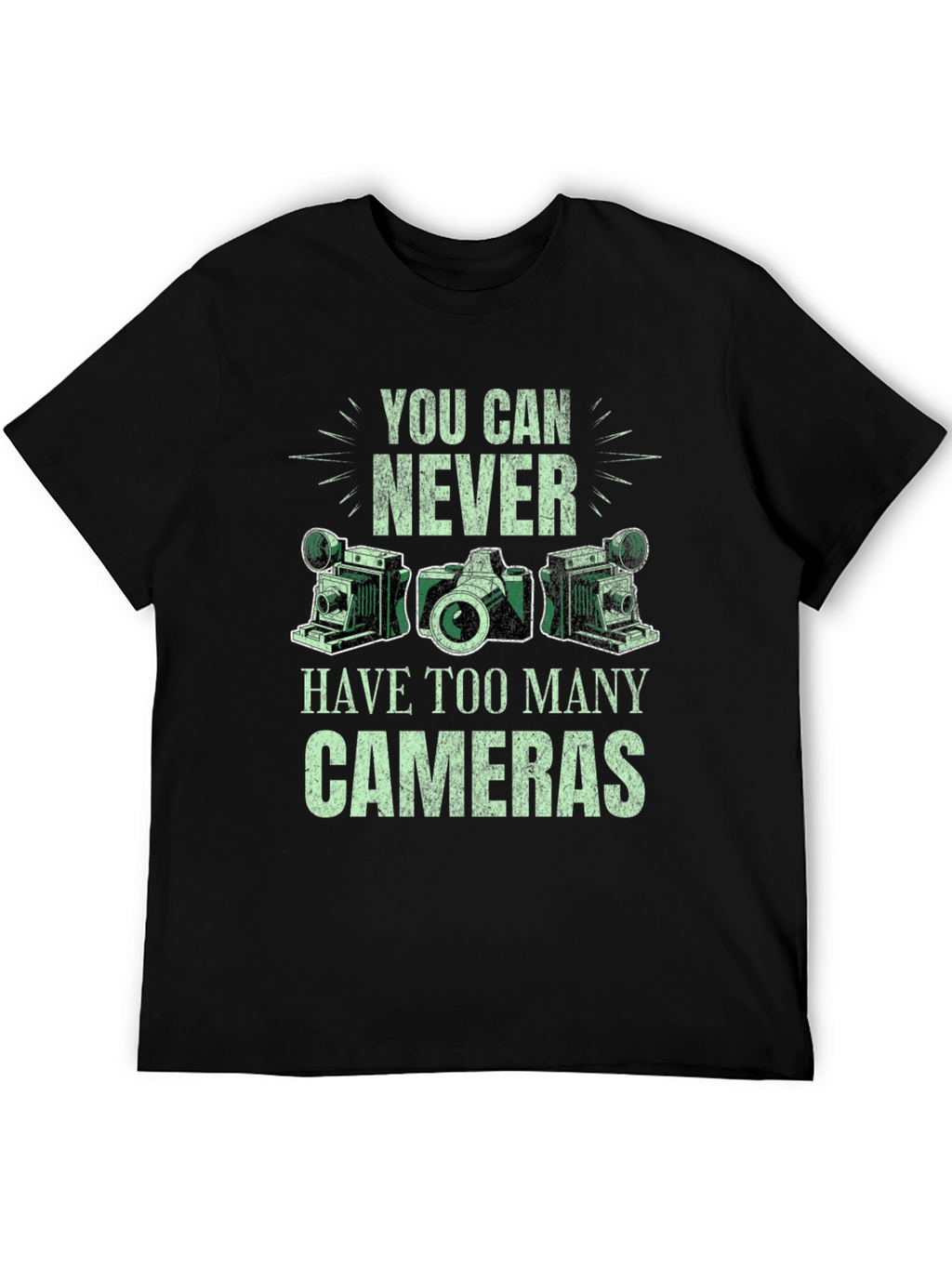 Never Too Many Cameras Black Graphic Tee