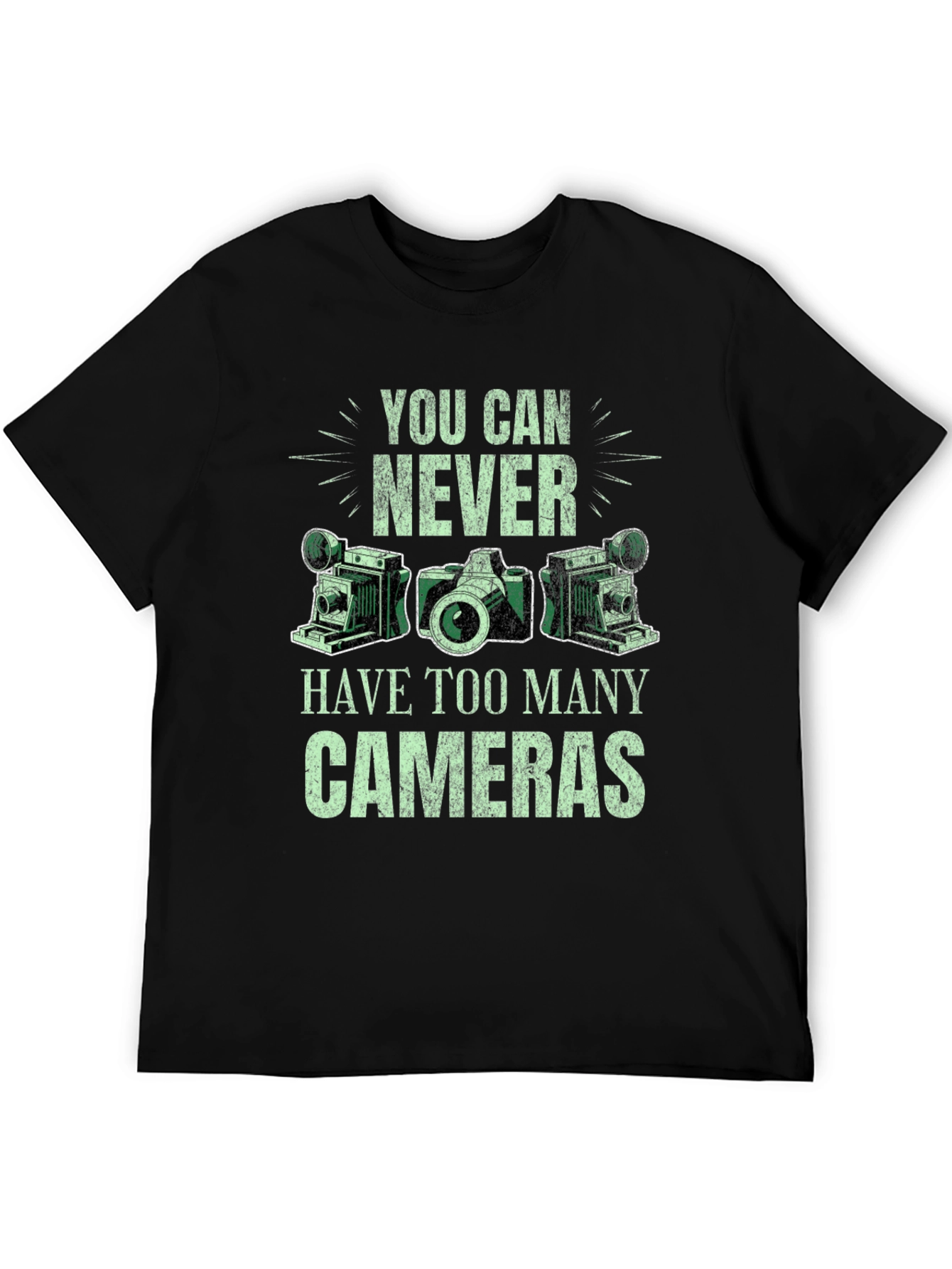Never Too Many Cameras Black Graphic Tee