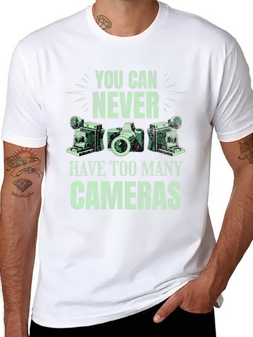 Never Too Many Cameras Black Graphic Tee