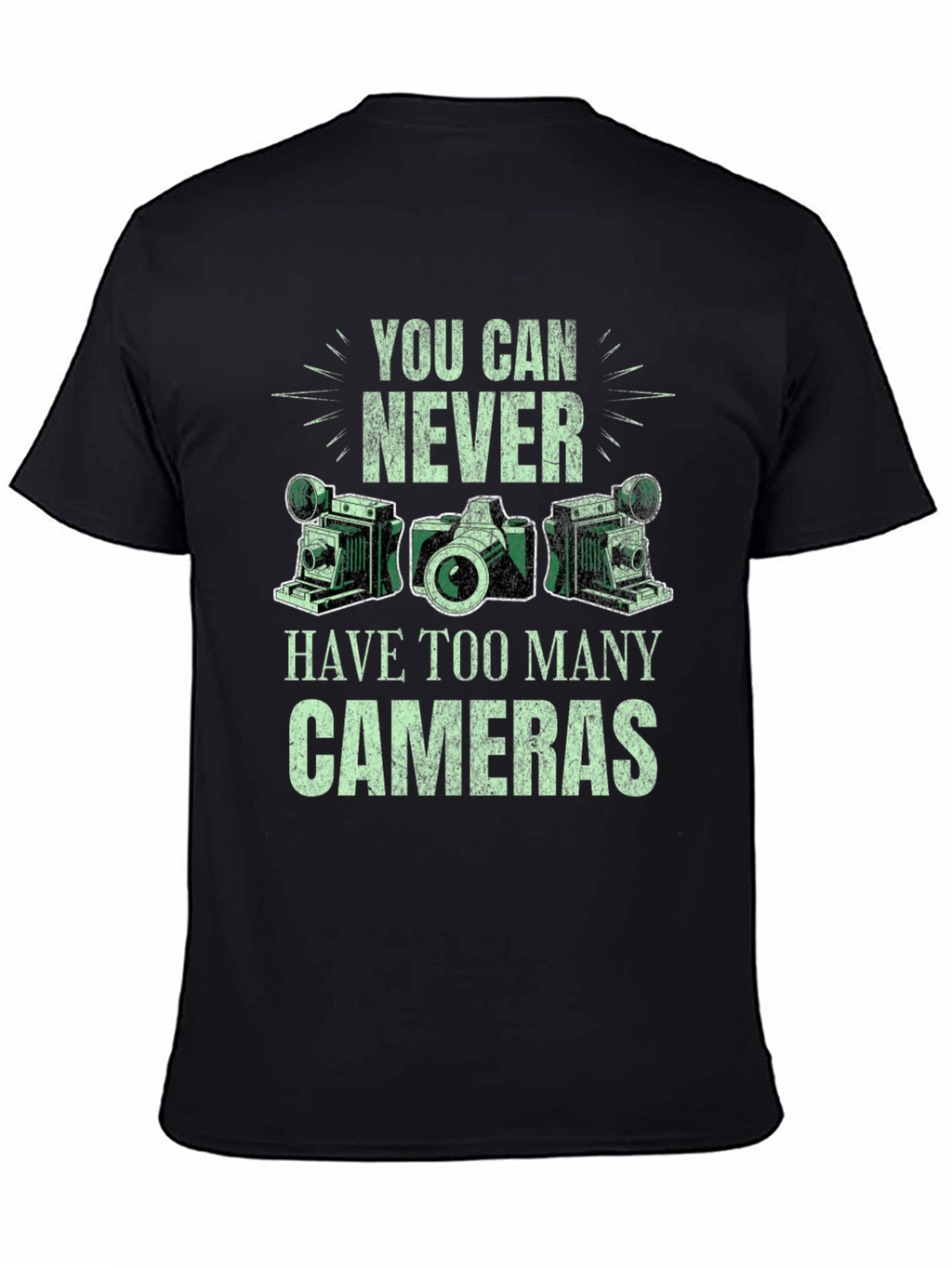 Never Too Many Cameras Black Graphic Tee