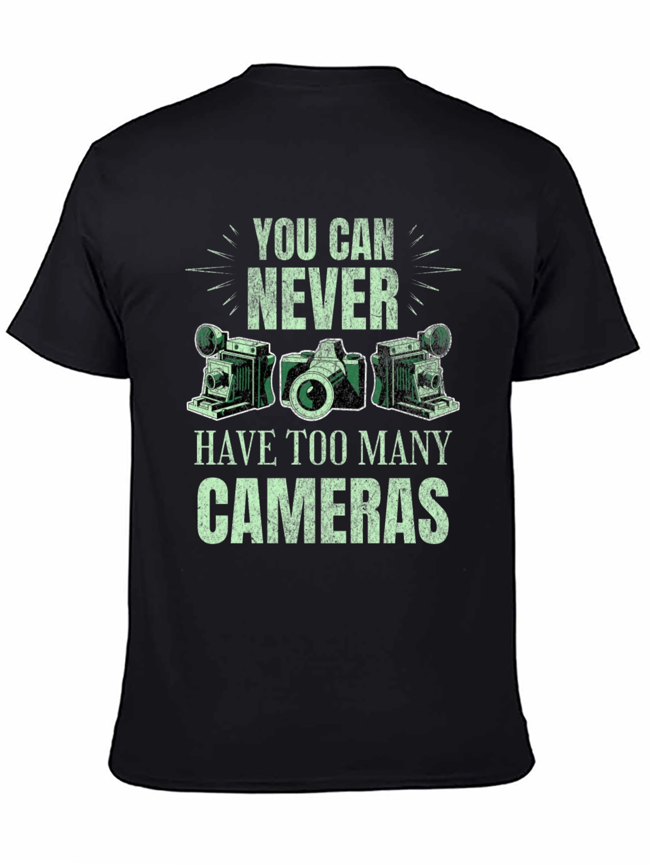 Never Too Many Cameras Black Graphic Tee