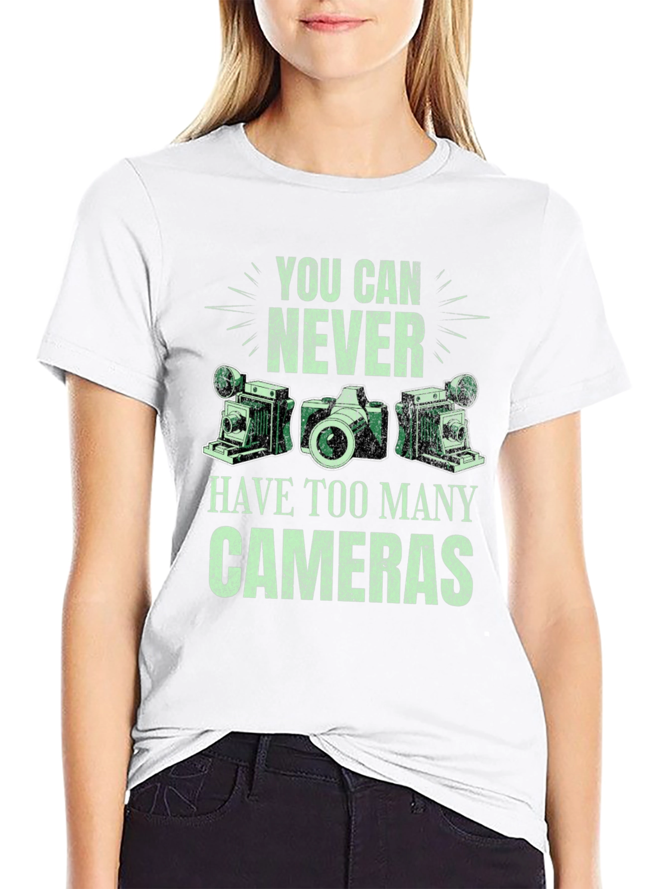 Never Too Many Cameras Black Graphic Tee