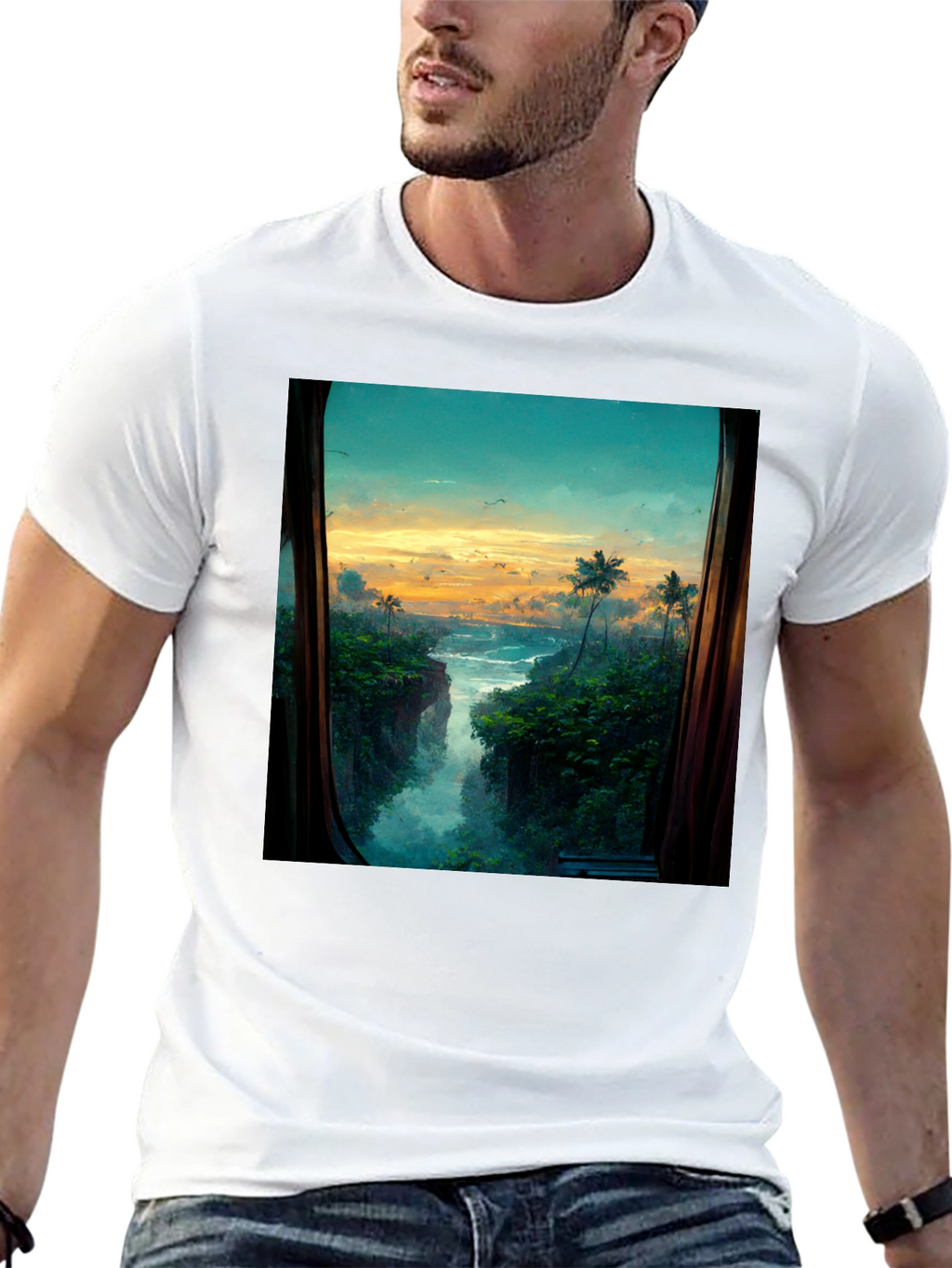 Tropical View T-Shirt - Nature Window Design