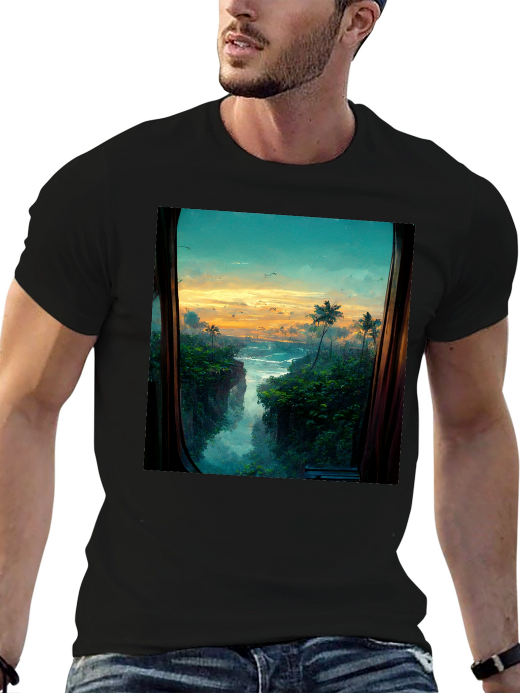 Tropical View T-Shirt - Nature Window Design