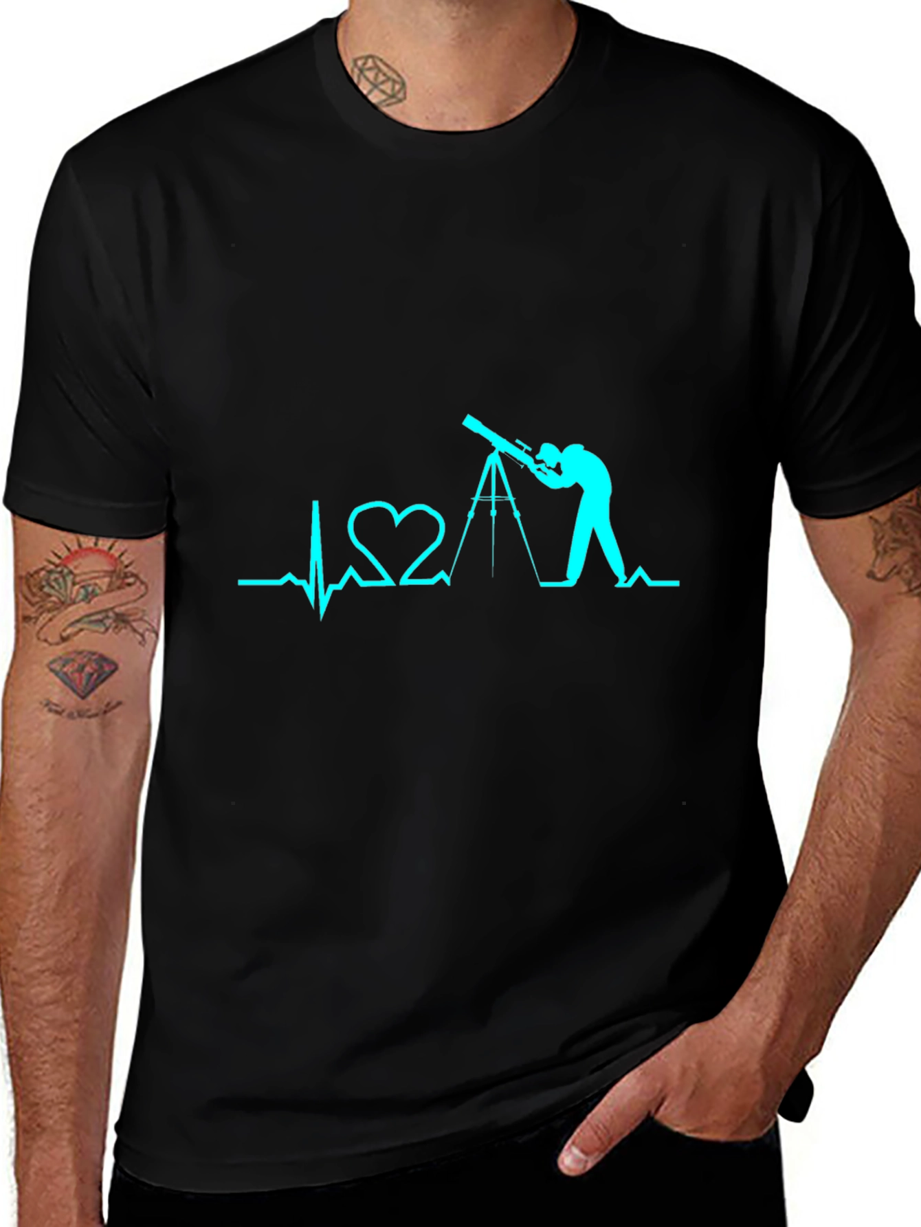 Telescope Heartbeat Graphic Tee - Astronomy Lover Shirt
