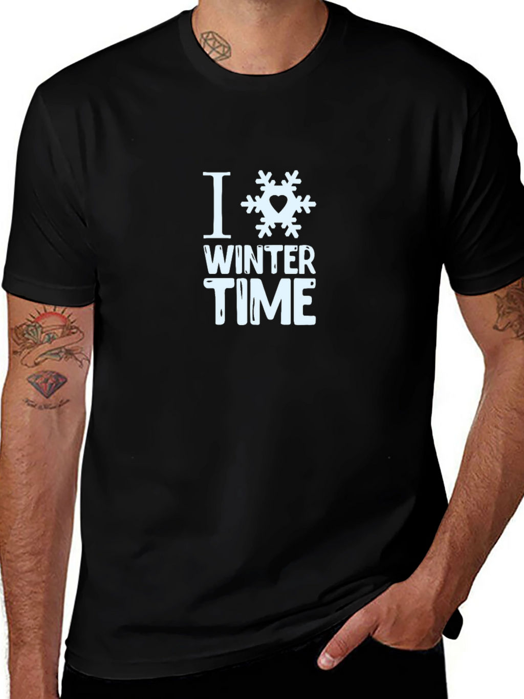 I Love Winter Time Black T-Shirt