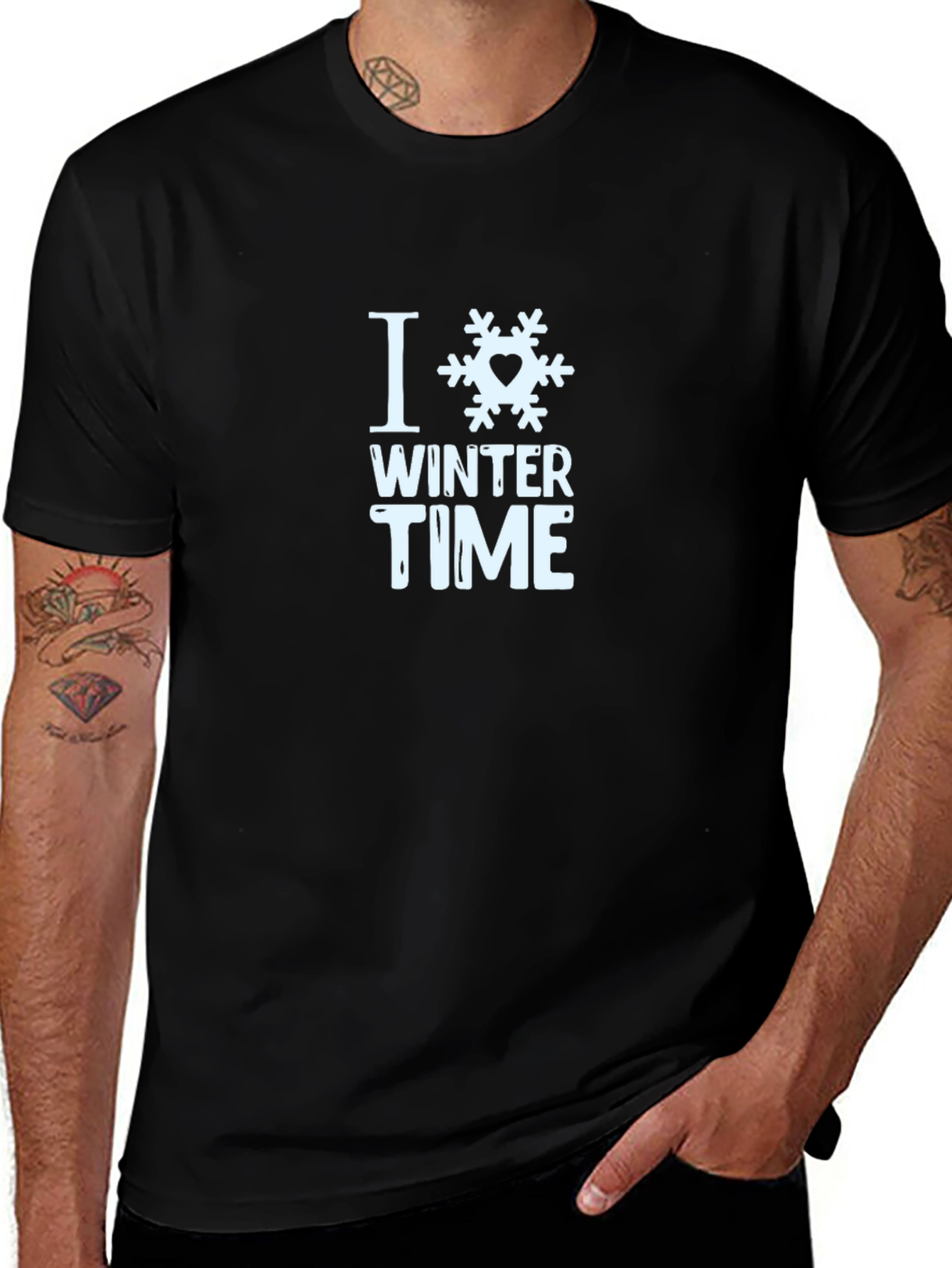 I Love Winter Time Black T-Shirt
