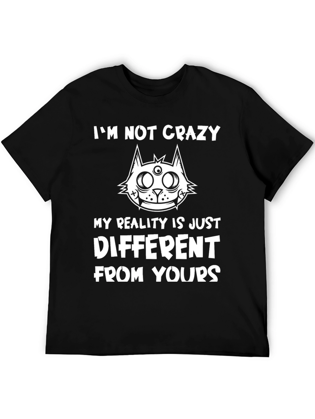 Crazy Cat Reality Graphic Black T-Shirt