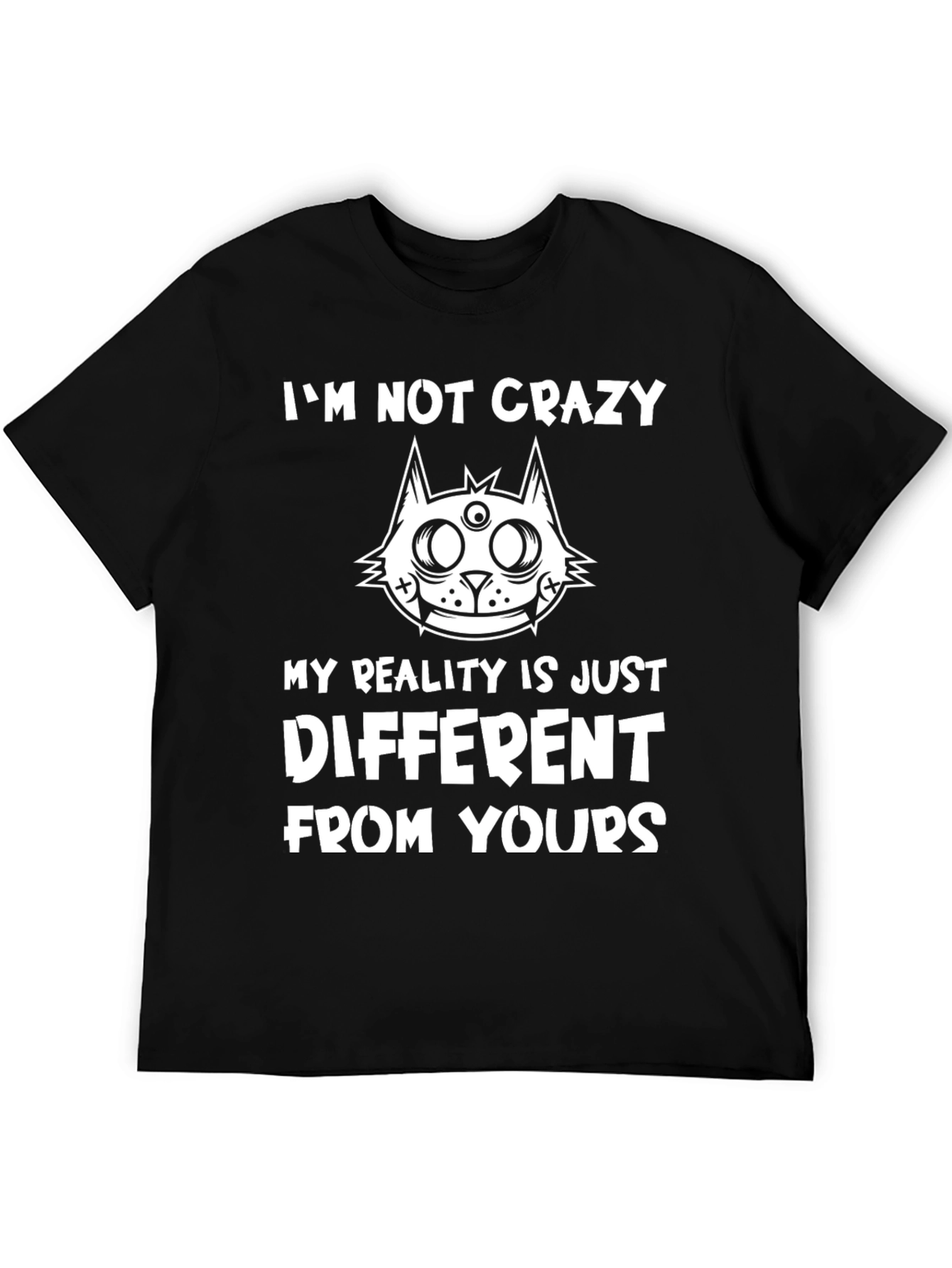 Crazy Cat Reality Graphic Black T-Shirt