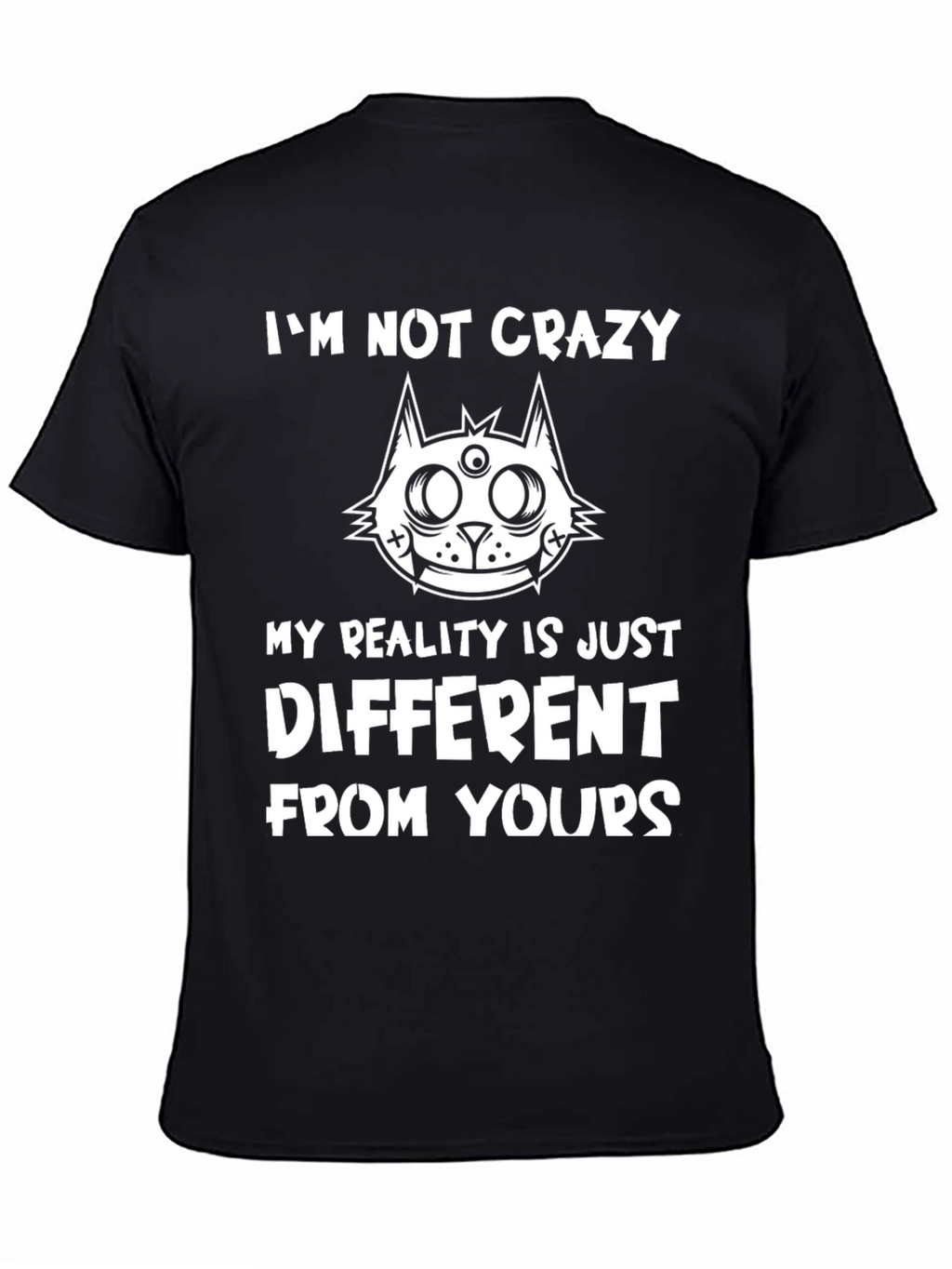 Crazy Cat Reality Graphic Black T-Shirt