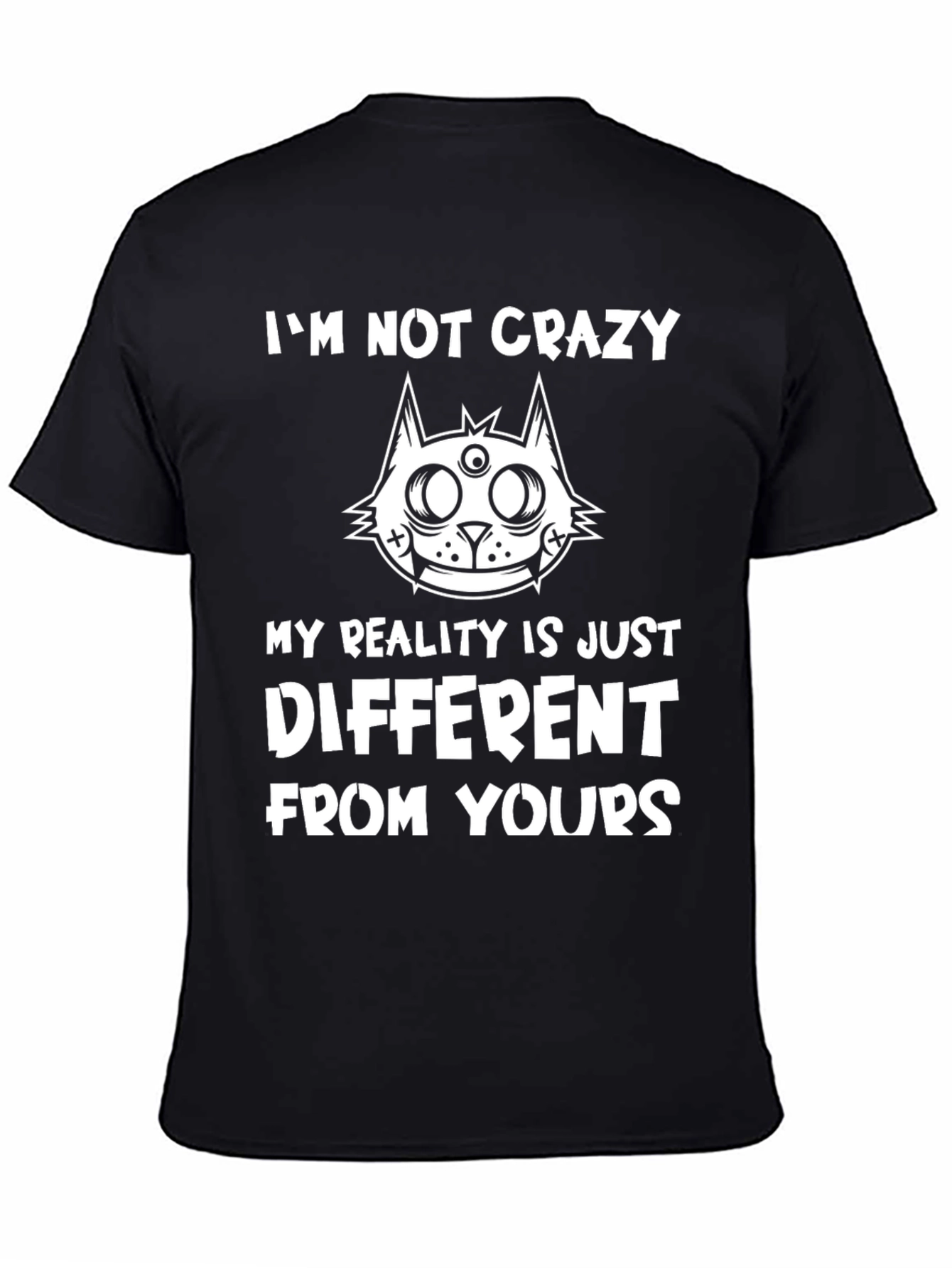 Crazy Cat Reality Graphic Black T-Shirt