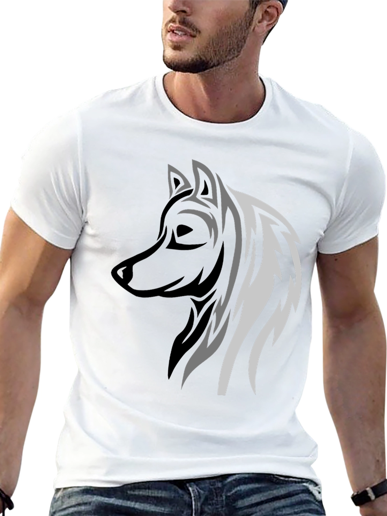Wolf Graphic Print Mens Black T-Shirt