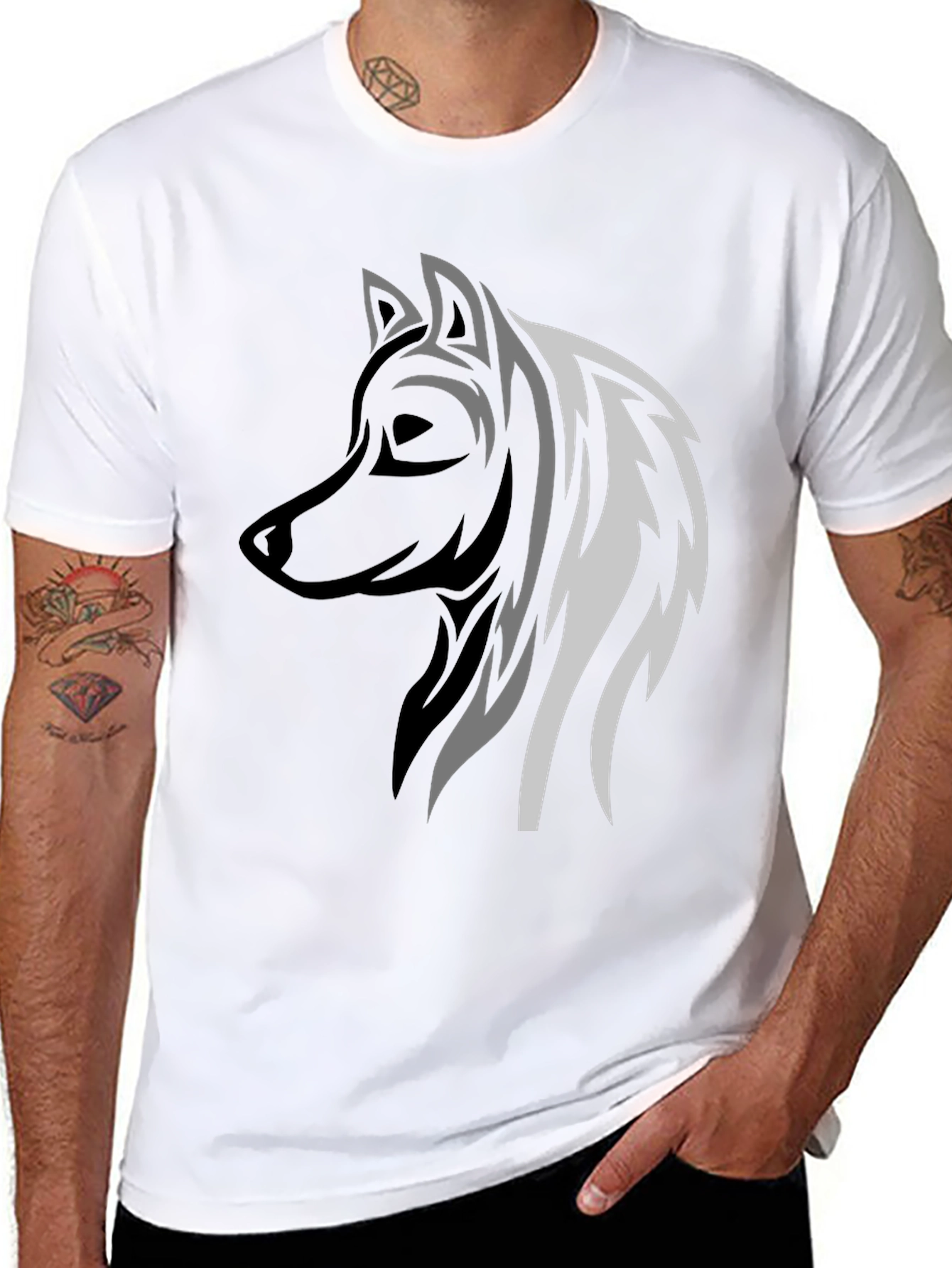 Wolf Graphic Print Mens Black T-Shirt