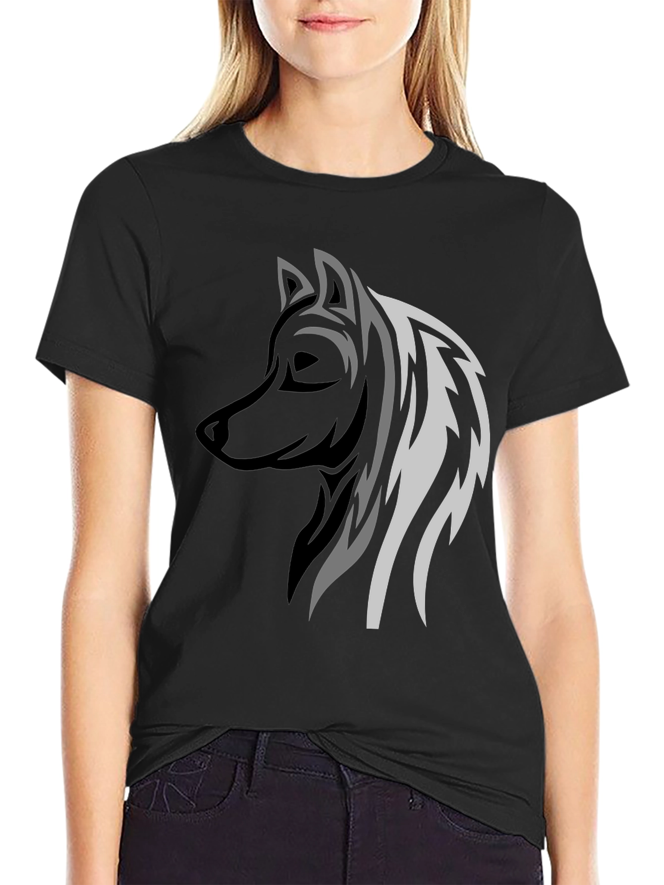 Wolf Graphic Print Mens Black T-Shirt