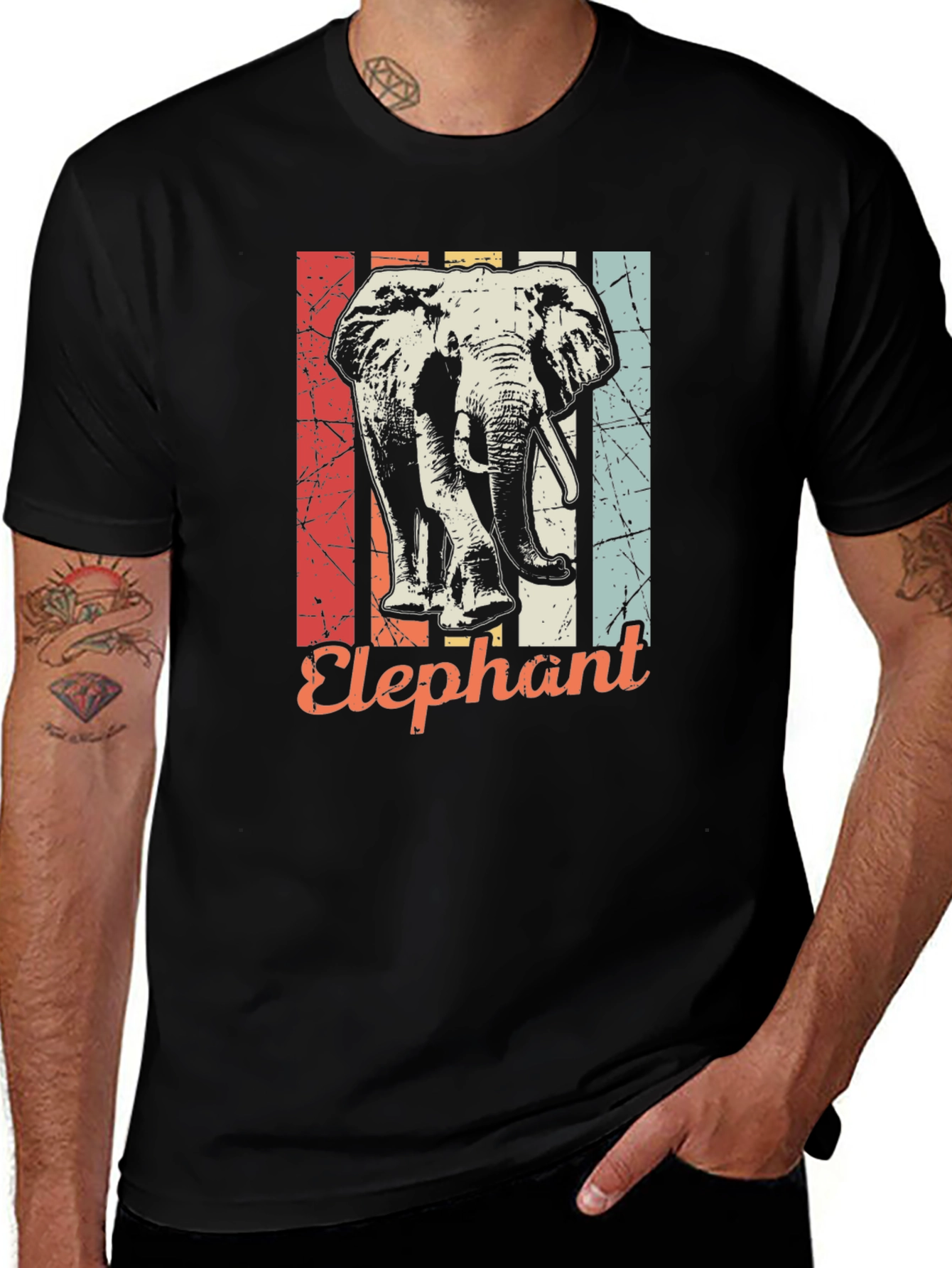 Retro Elephant Graphic T-Shirt - Vintage Style Mens Tee